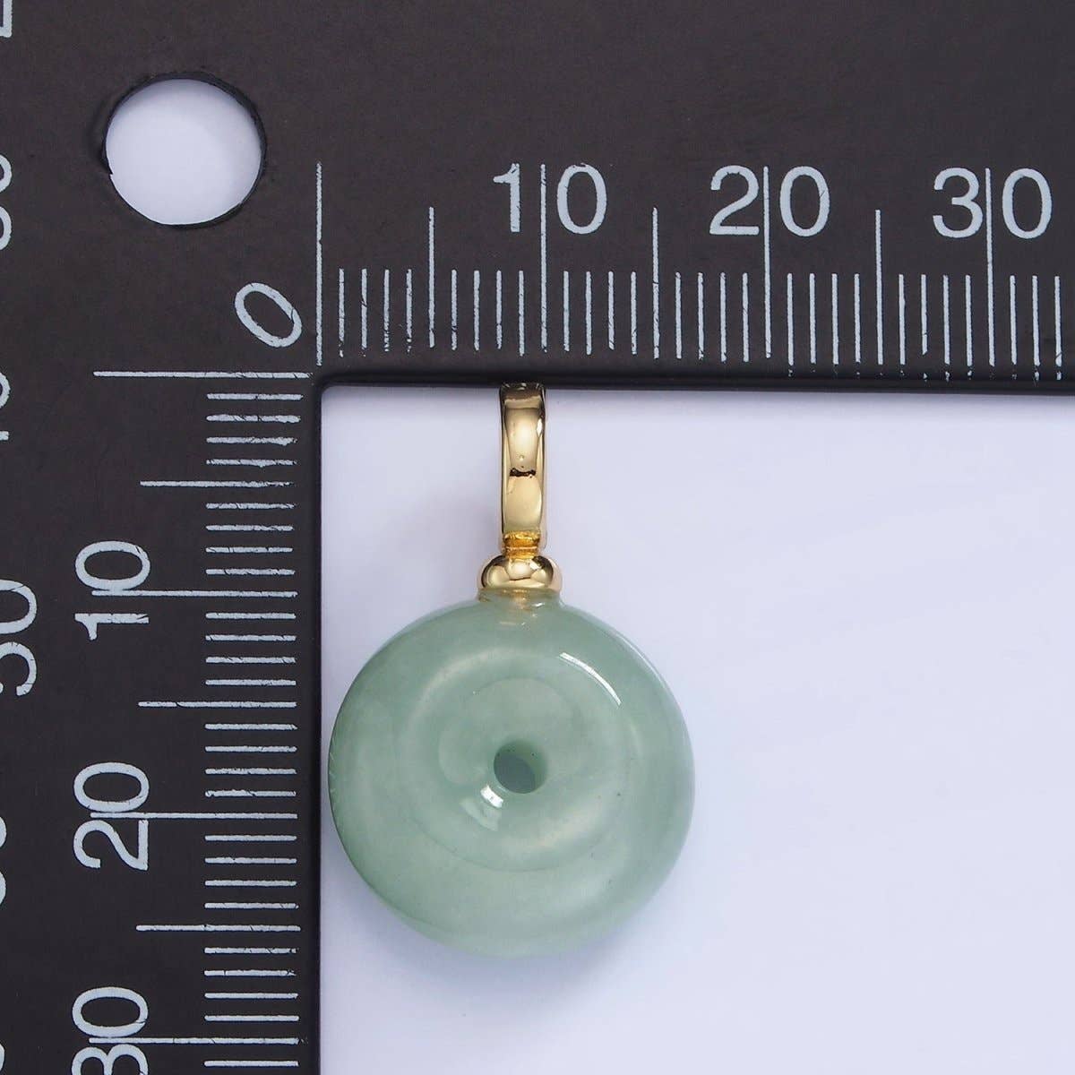 14K Gold Filled Natural Green Jade Round Donut Snap Bail Pendant | AA1200