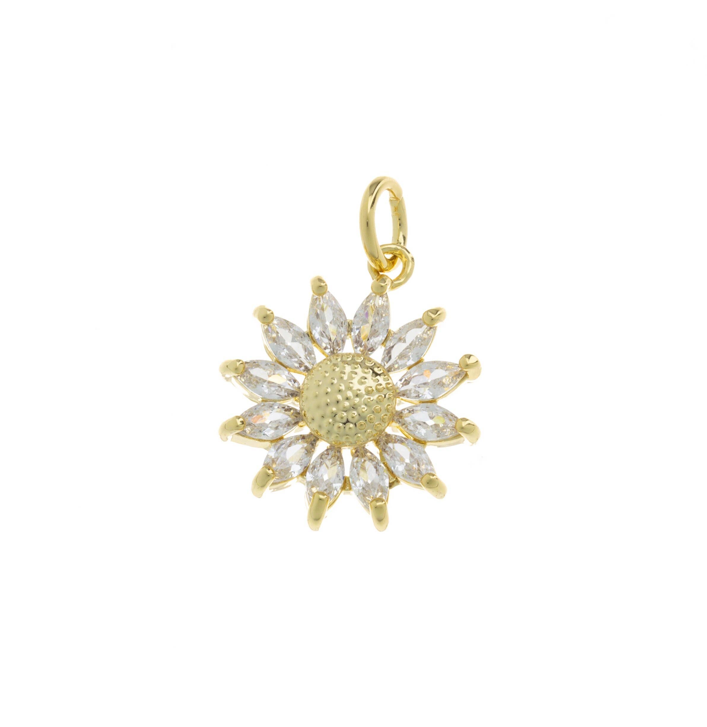 Sunflower Daisy Gold Charm Pendant with