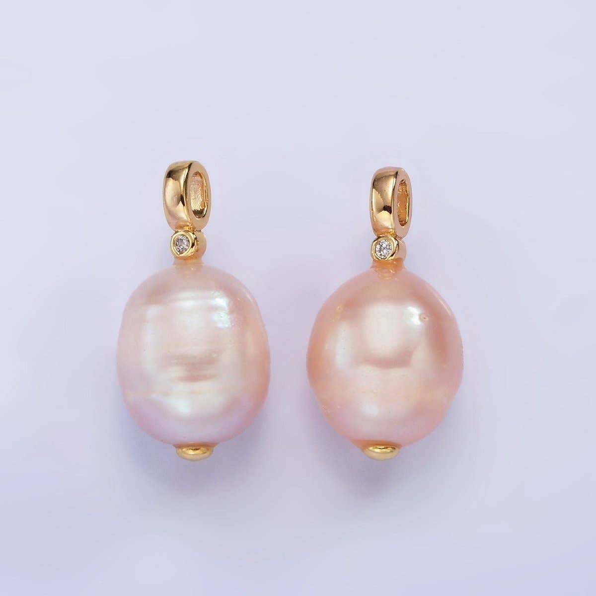 14K Gold Filled Pink Lavender, Pink Ringed Button CZ Pearl Pendant