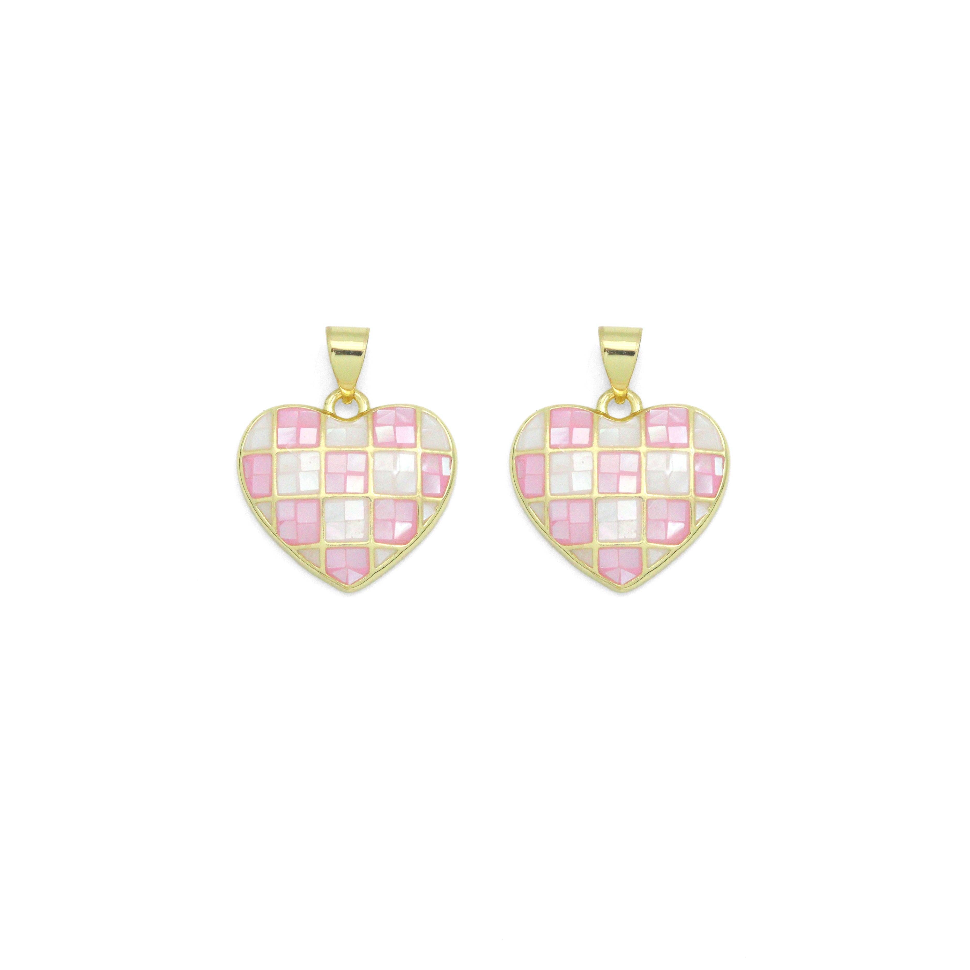 Pink and White Mother of Pearl Heart Cham