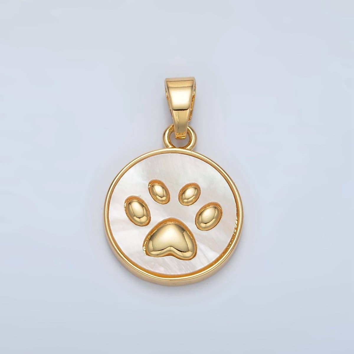 24K Gold Filled Pawprint Pet Shell Pearl Round Pendant