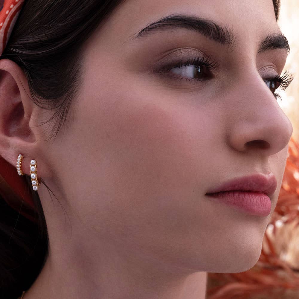 15mm Pearl Huggie Hoops