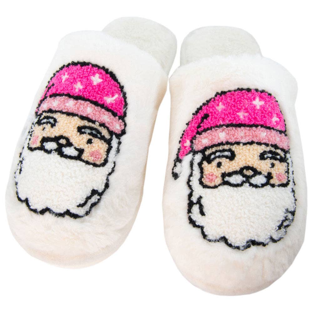 Pink Santa Face Christmas Women's House Slippers
