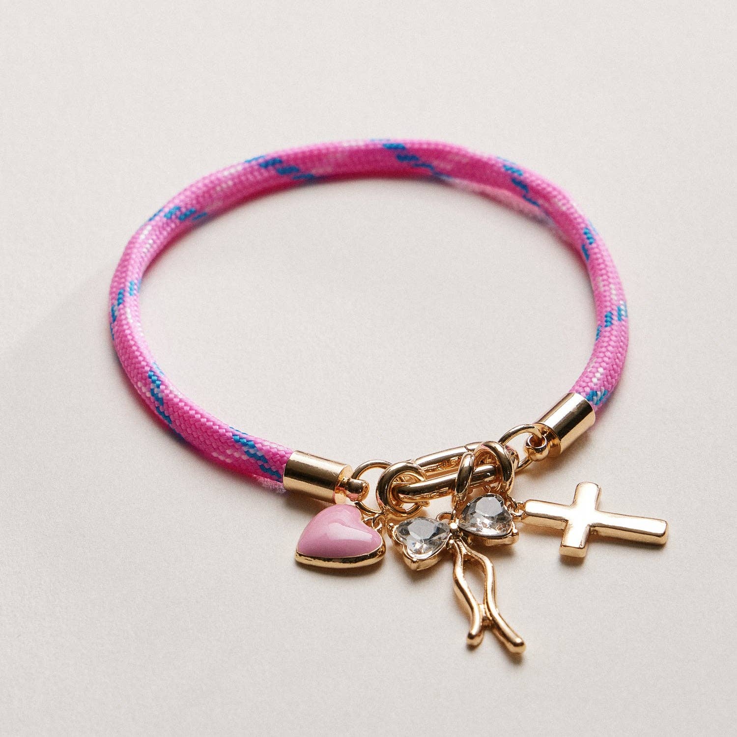 Double Layer Beaded Stretch & Cord Bracelet with Gold Tone Charms
