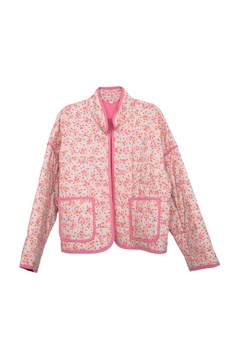 Pink Dainty Floral Lightweight Quilted Jacket