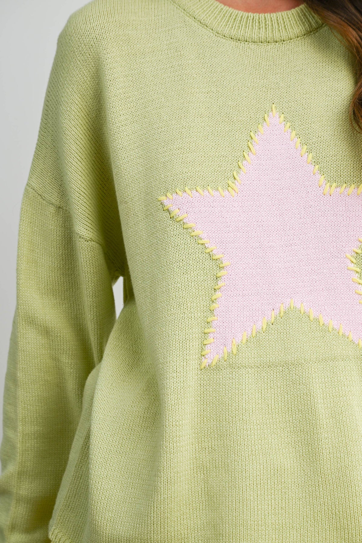 Drop Shoulder Star Pattern Sweater - BMW7756