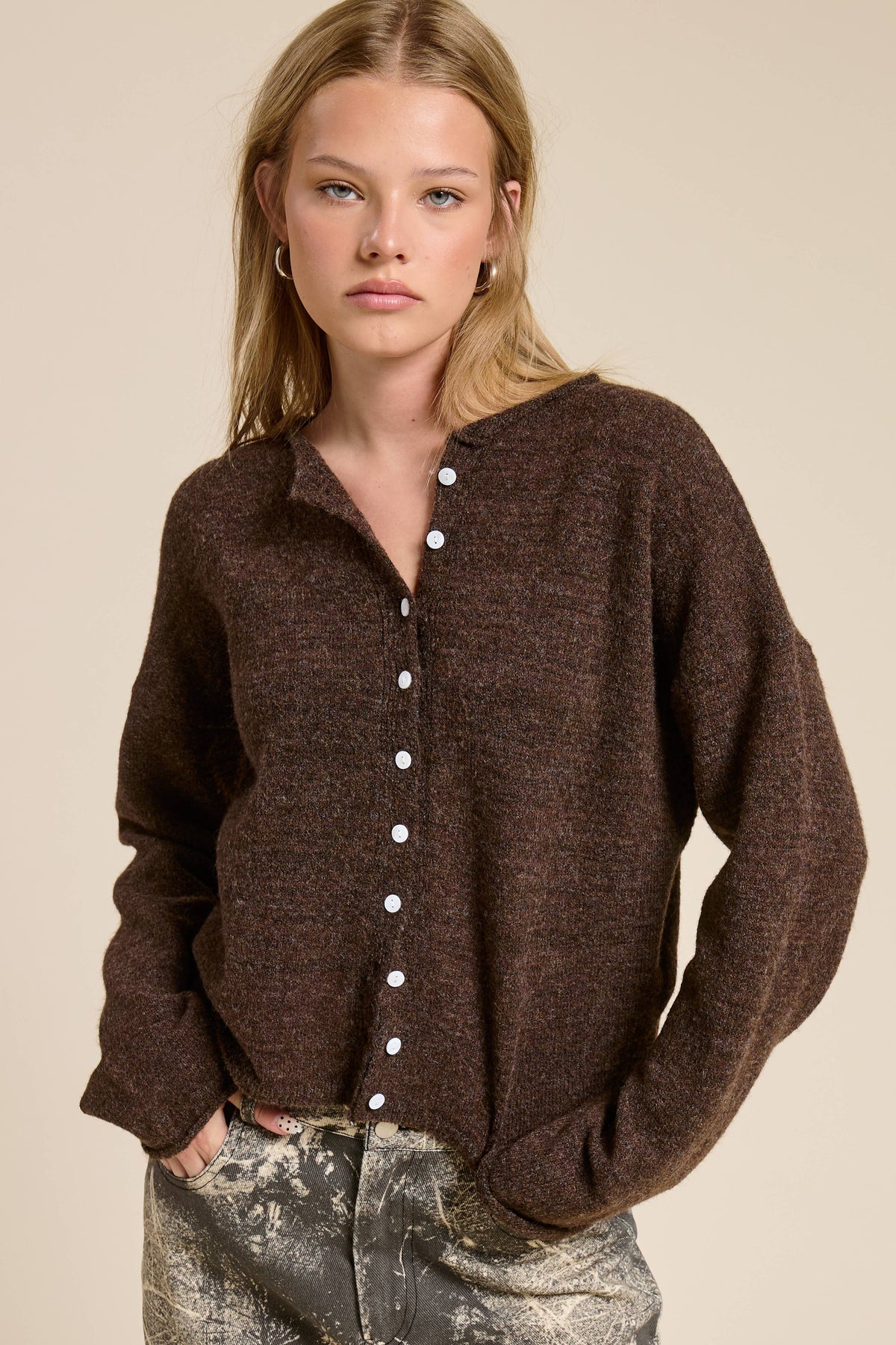Open-Pack Essential Button Down Cardigan Top