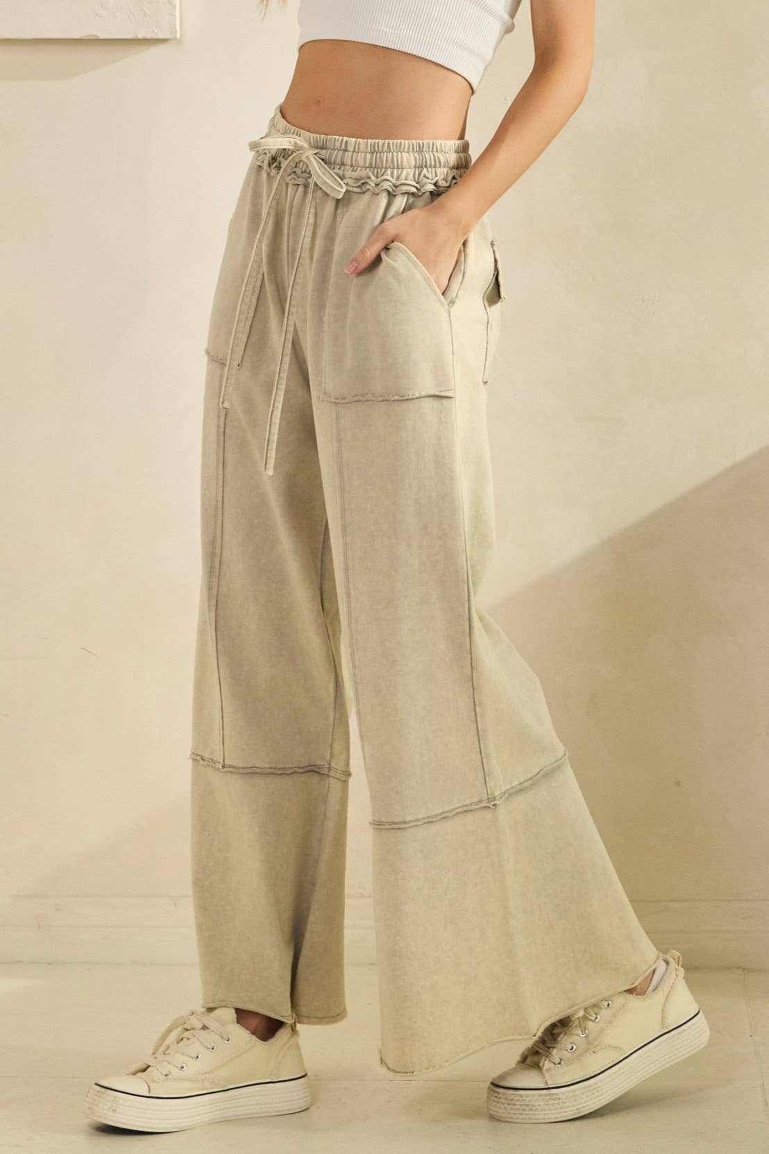 MINERAL WASHED TERRY KNIT PANTS