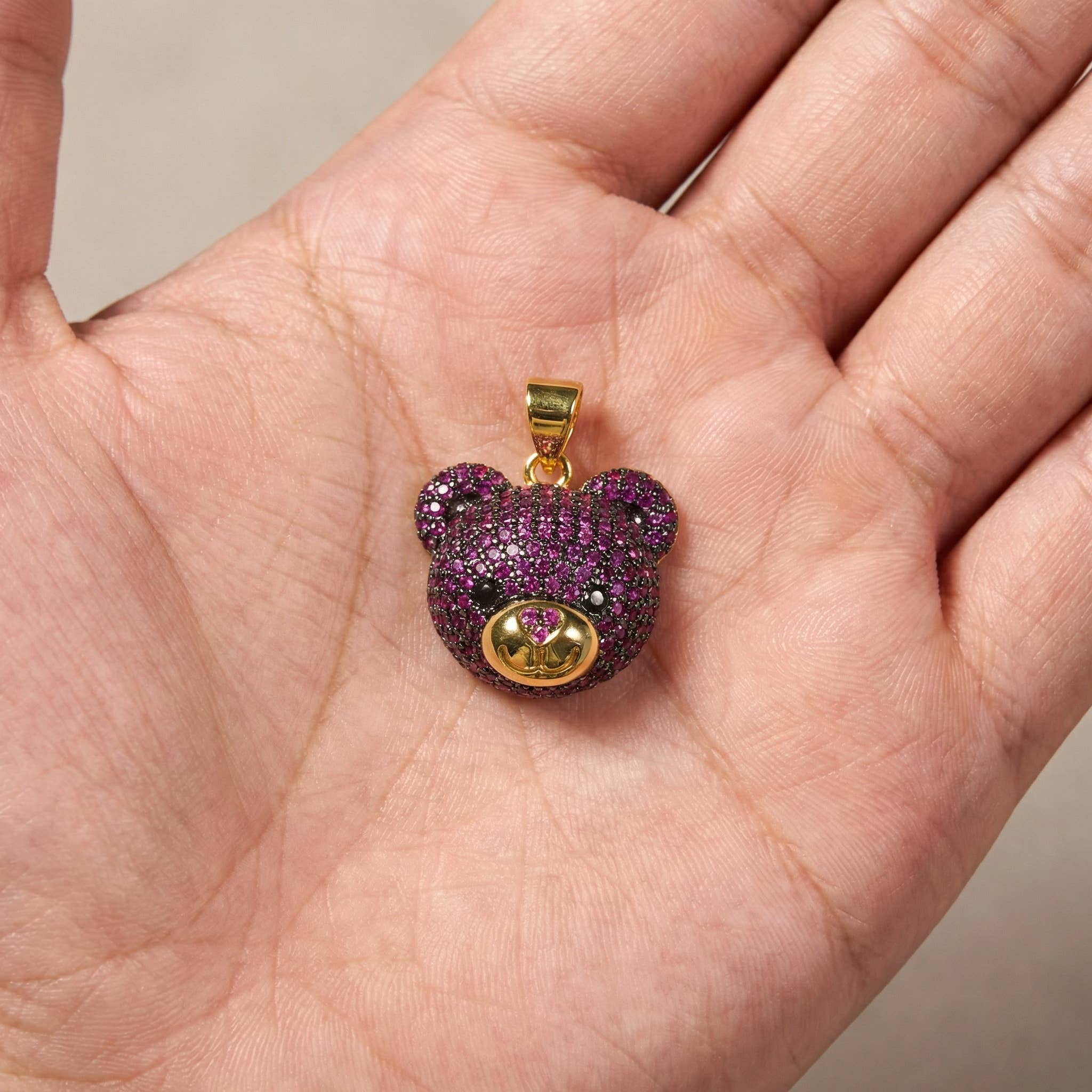 Teddy Bear Gold Charm with colorful cz Pendant CPG1151