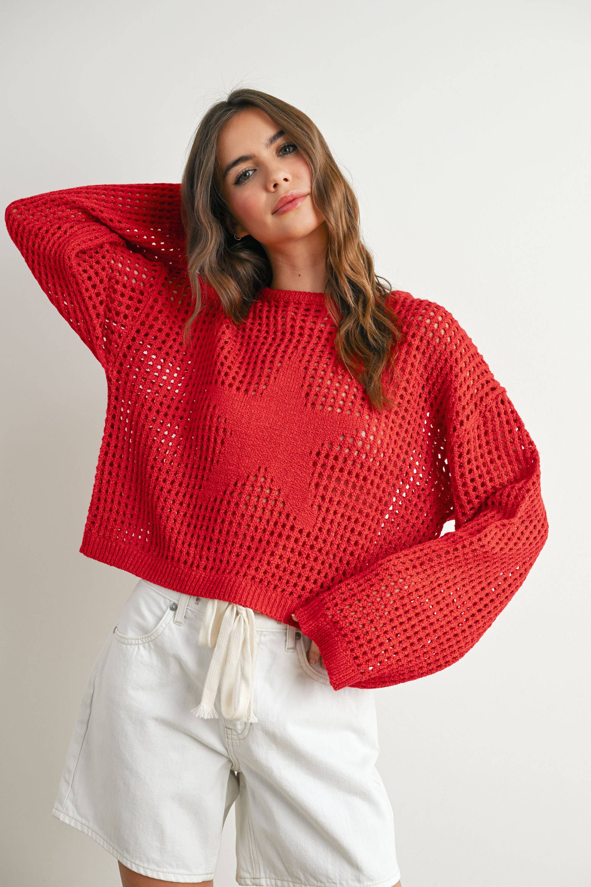Crew Neck Crochet Sweater