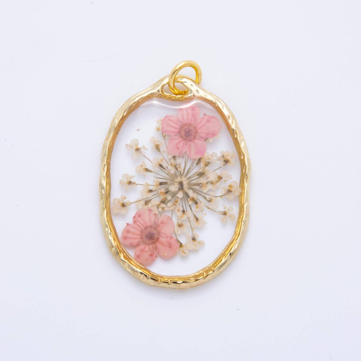 18K Gold Filled 31mm Oval Resin of Wildflower Charm