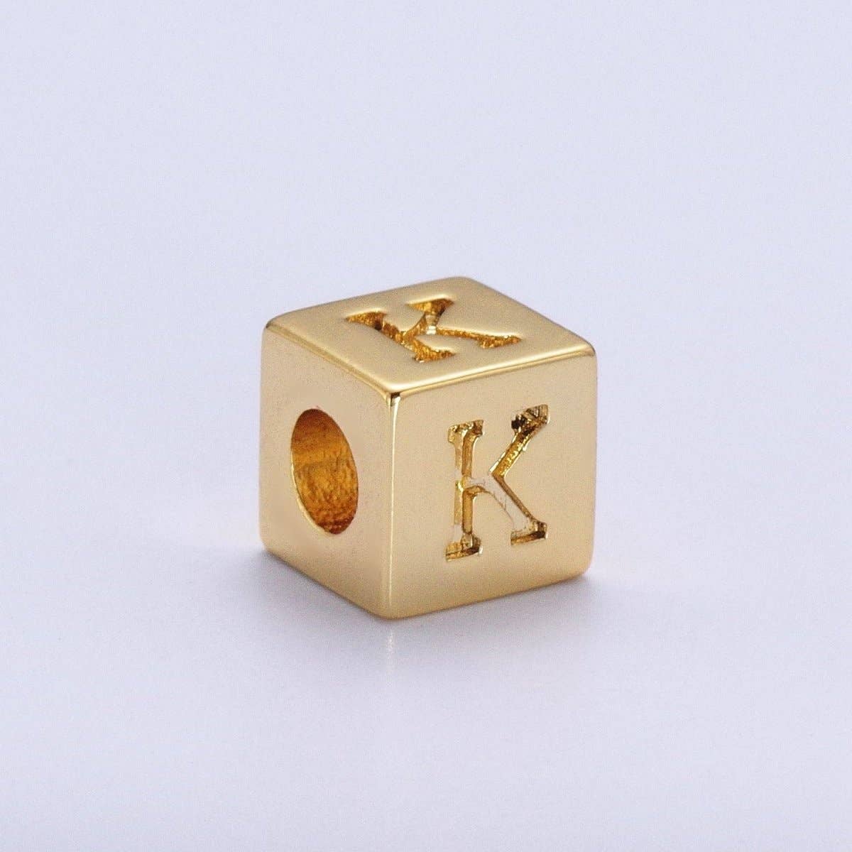 Gold Initial Letter Alphabet 6.2mm Block Beads Charm Connector For Jewelry Making Component Supply A-A1145-A-A1157