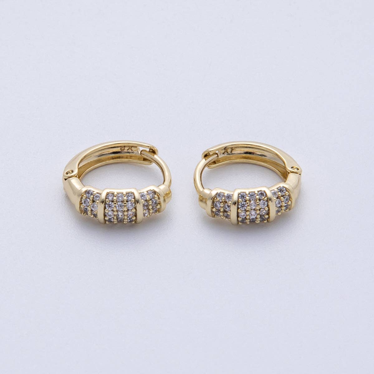 14K Gold Filled 13mm Clear Micro Paved CZ Geometric Cartilage Huggie Earrings | Earrings-00150