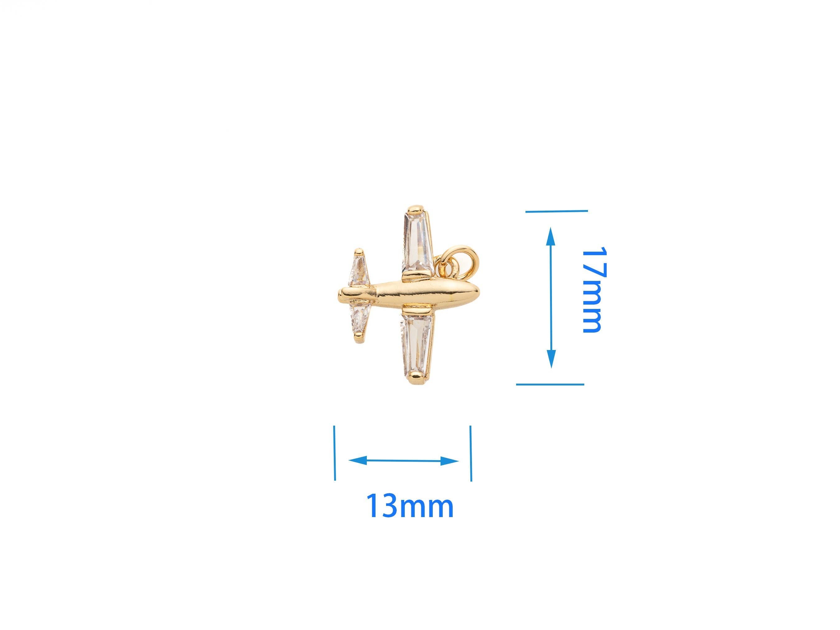 Gold CZ Airplane Dainty Charm