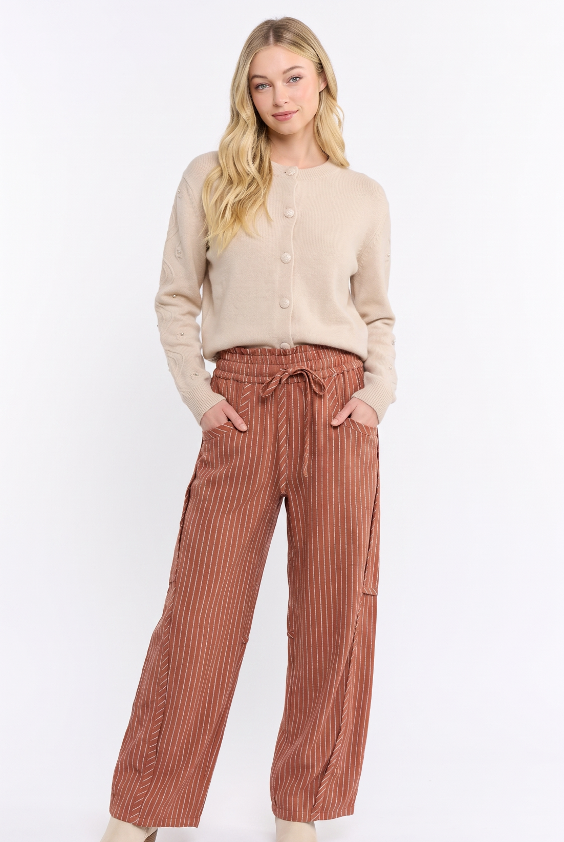 CB10394J Pinstripe Drawstring Pants