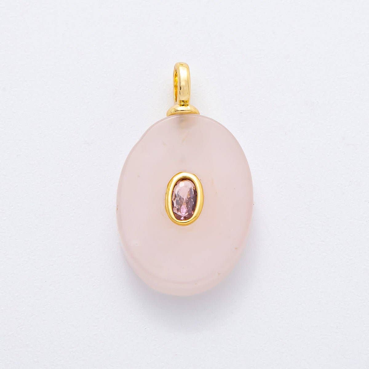 18K Gold Filled CZ Embedded Natural Gemstone Oval Charm | N720 - N741