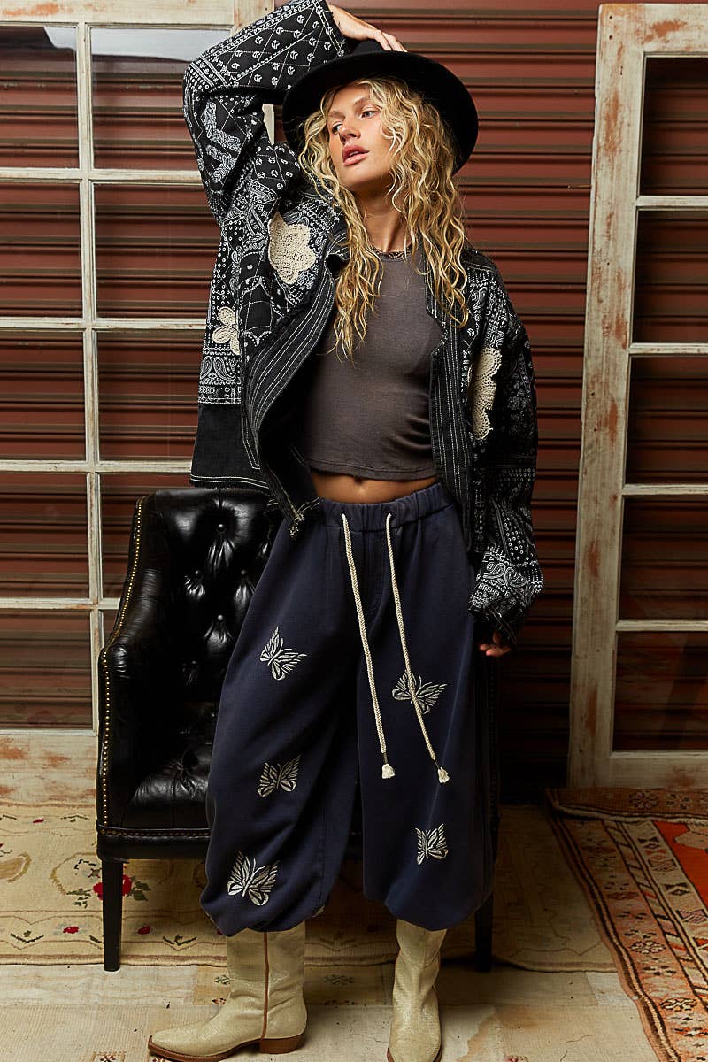 Paisley Pattern Patch Detail Quilted Woven Twill Jacket