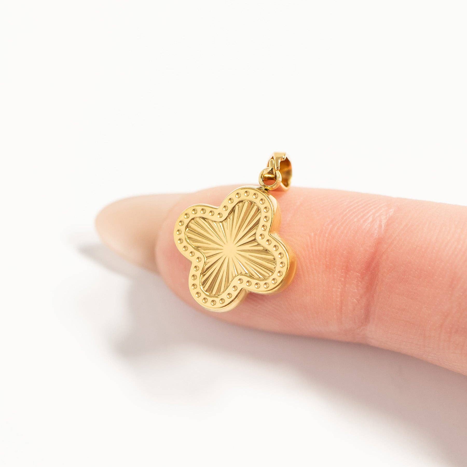 18K Gold PVD Stainless Steel Lucky Clover Charm Sunburst / PDL0270