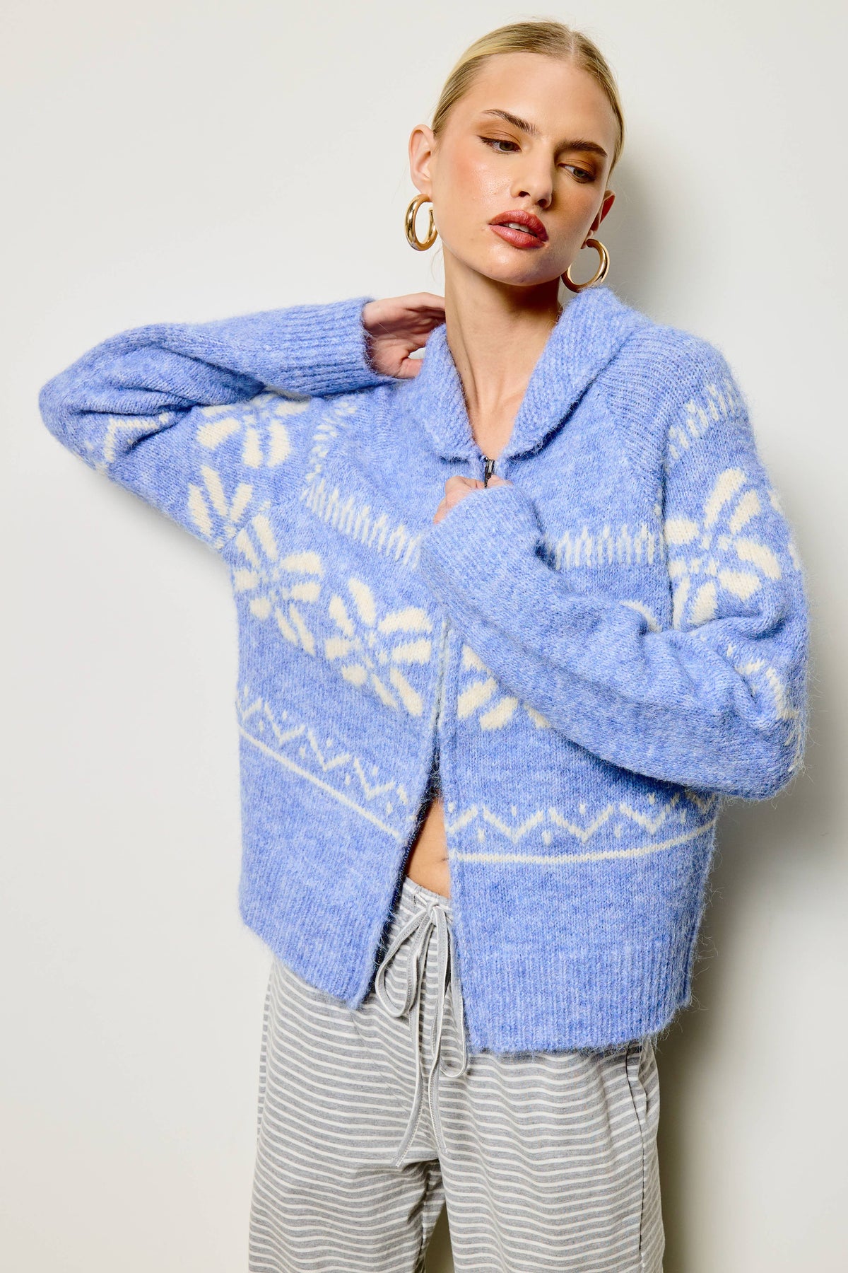 Nordic Snowflake Zip Up Knit Jacket