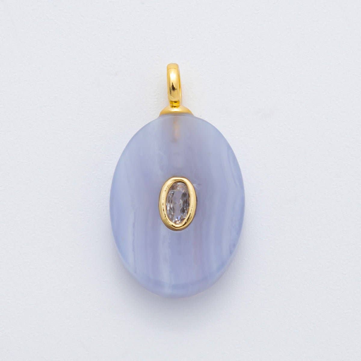 18K Gold Filled CZ Embedded Natural Gemstone Oval Charm | N720 - N741