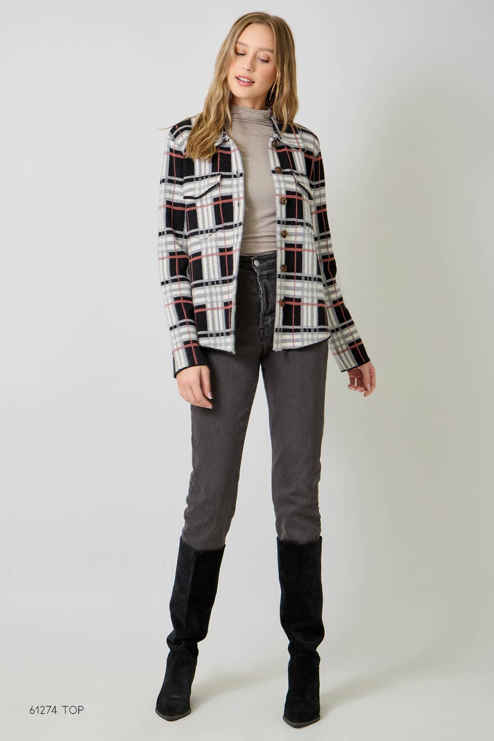 60843 Check Patterned Sweater Jacket
