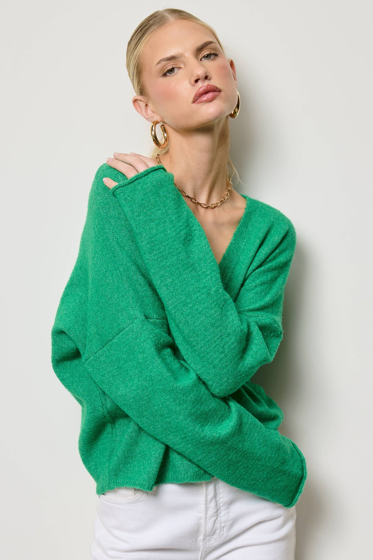 V neck Batwing Sleeve Button Up Cardigan