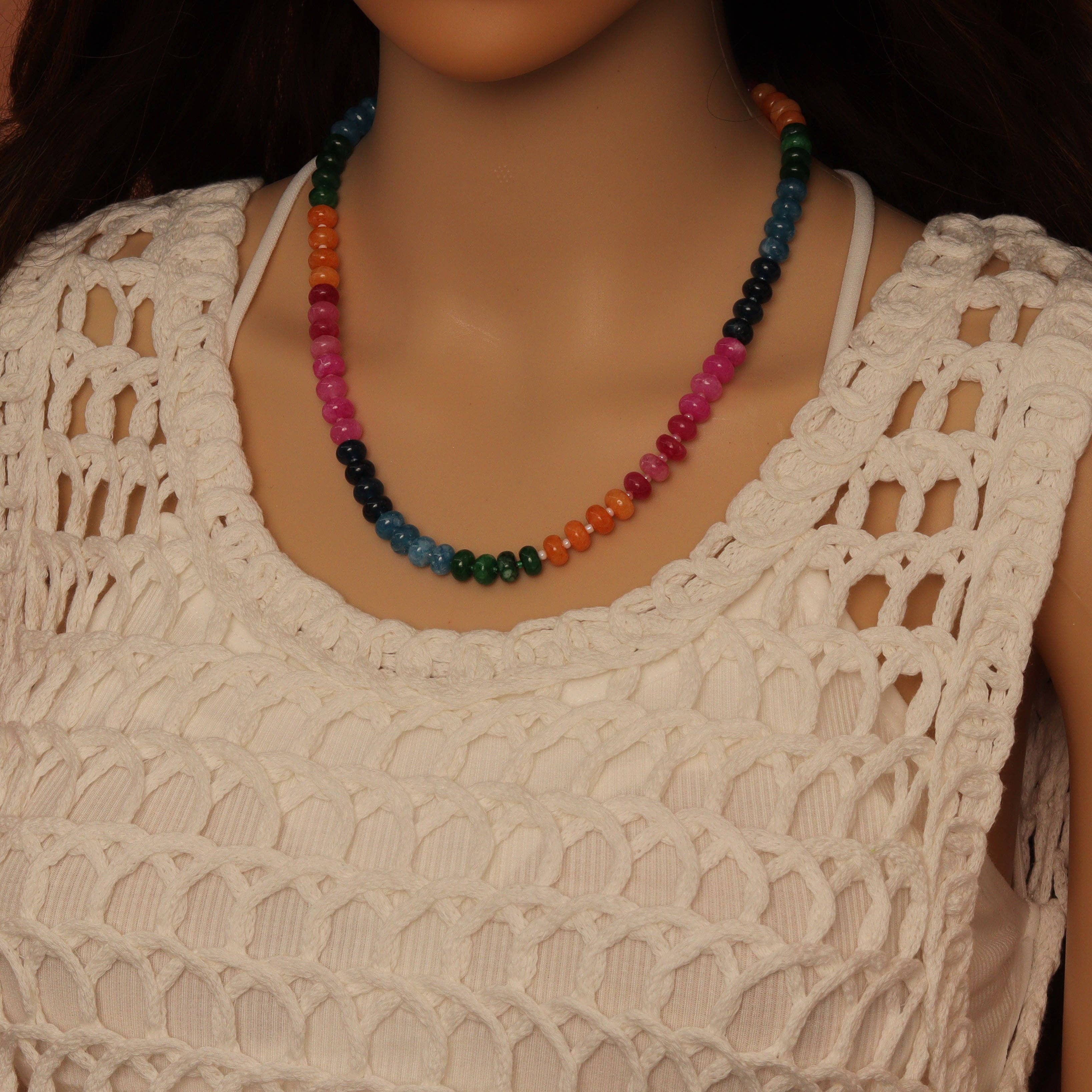 Pink Rainbow adventure green Gemstone necklace, sku#EF810