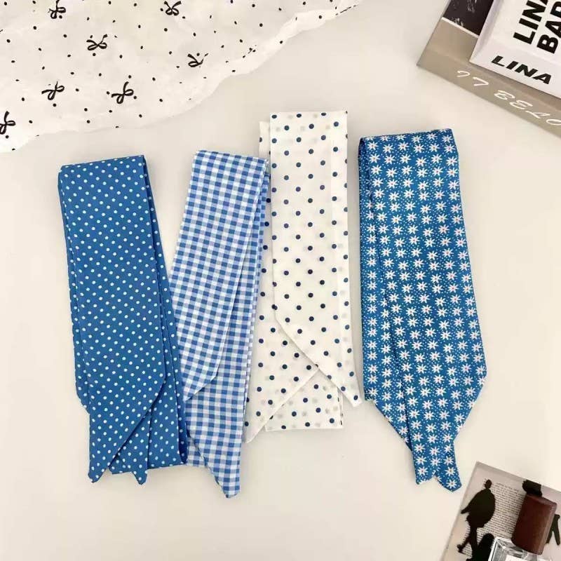Vintage-Style Skinny Twilly Scarf-Polka Dot & Gingham