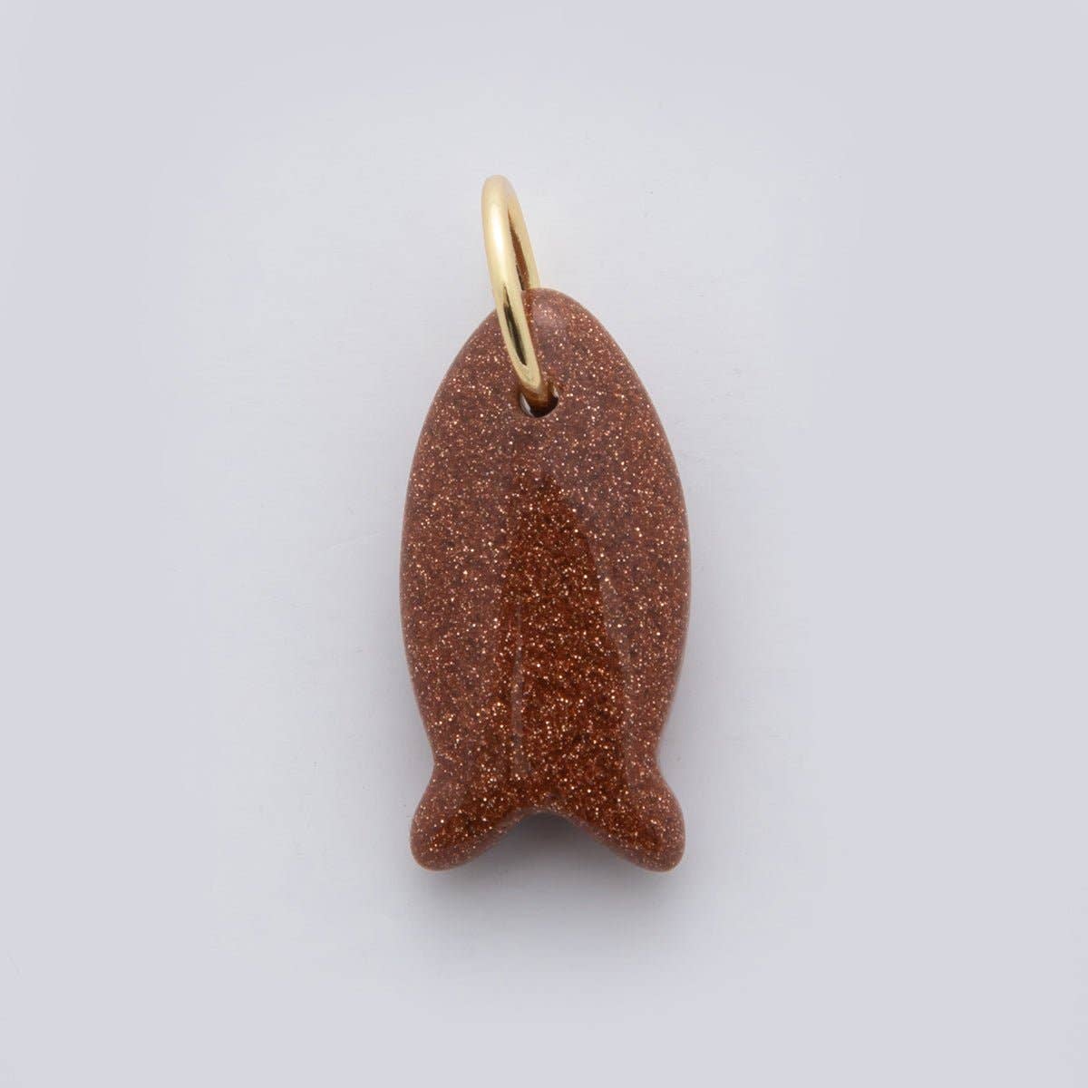 18K Gold Filled 23.7mm Natural Gemstone Fish Charm | C317 - C435