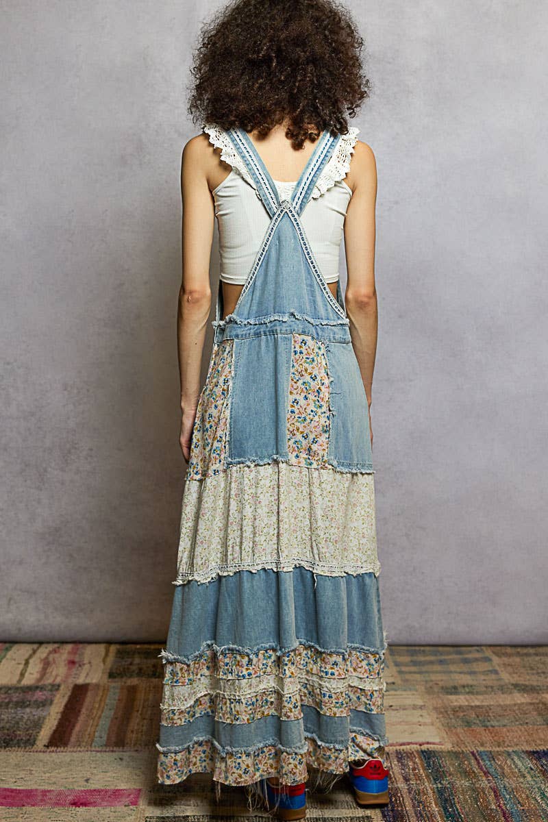 Vintage washed front pocket floral contrast dress