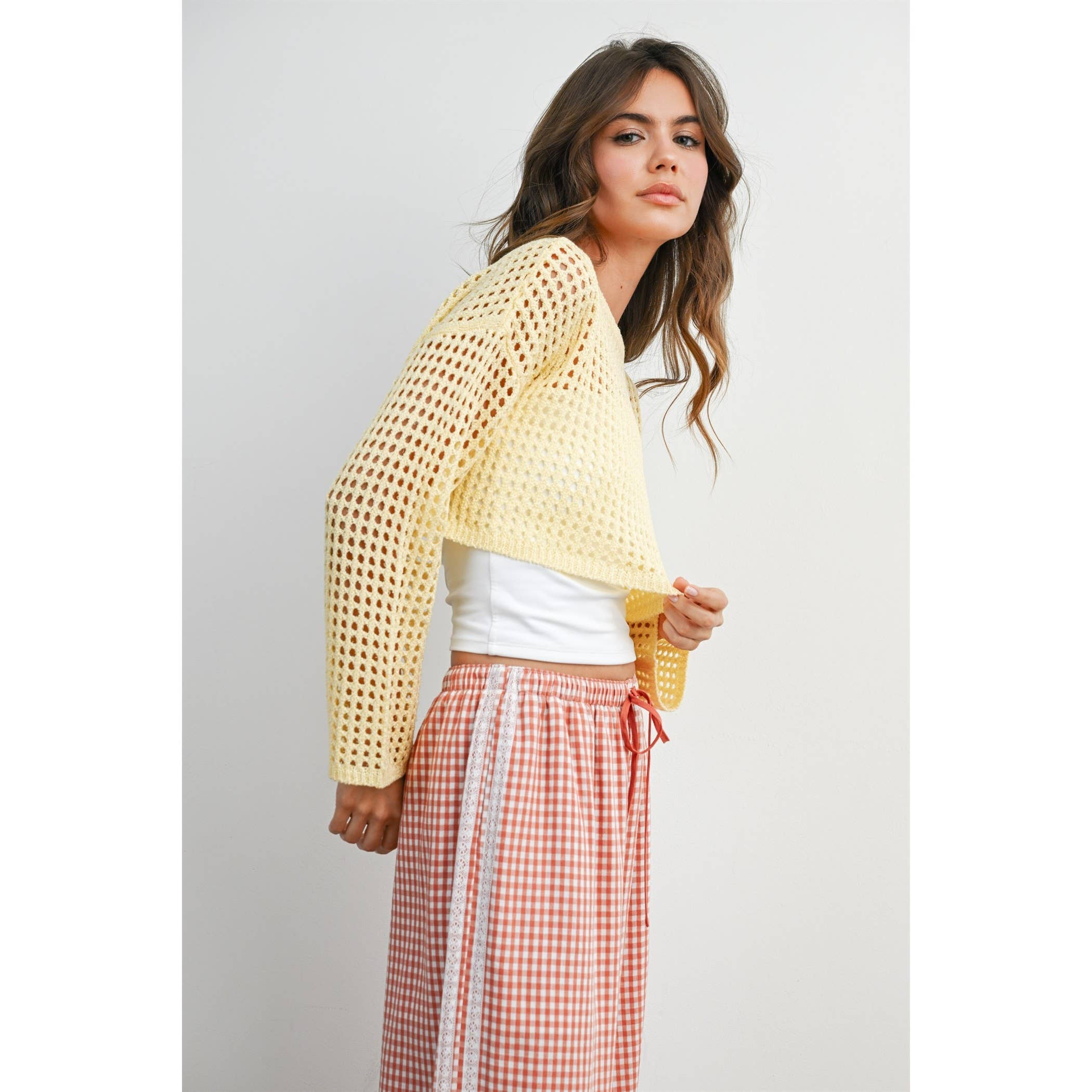 Terracotta Gingham Wide-Leg Lounge Pants-BMP8075