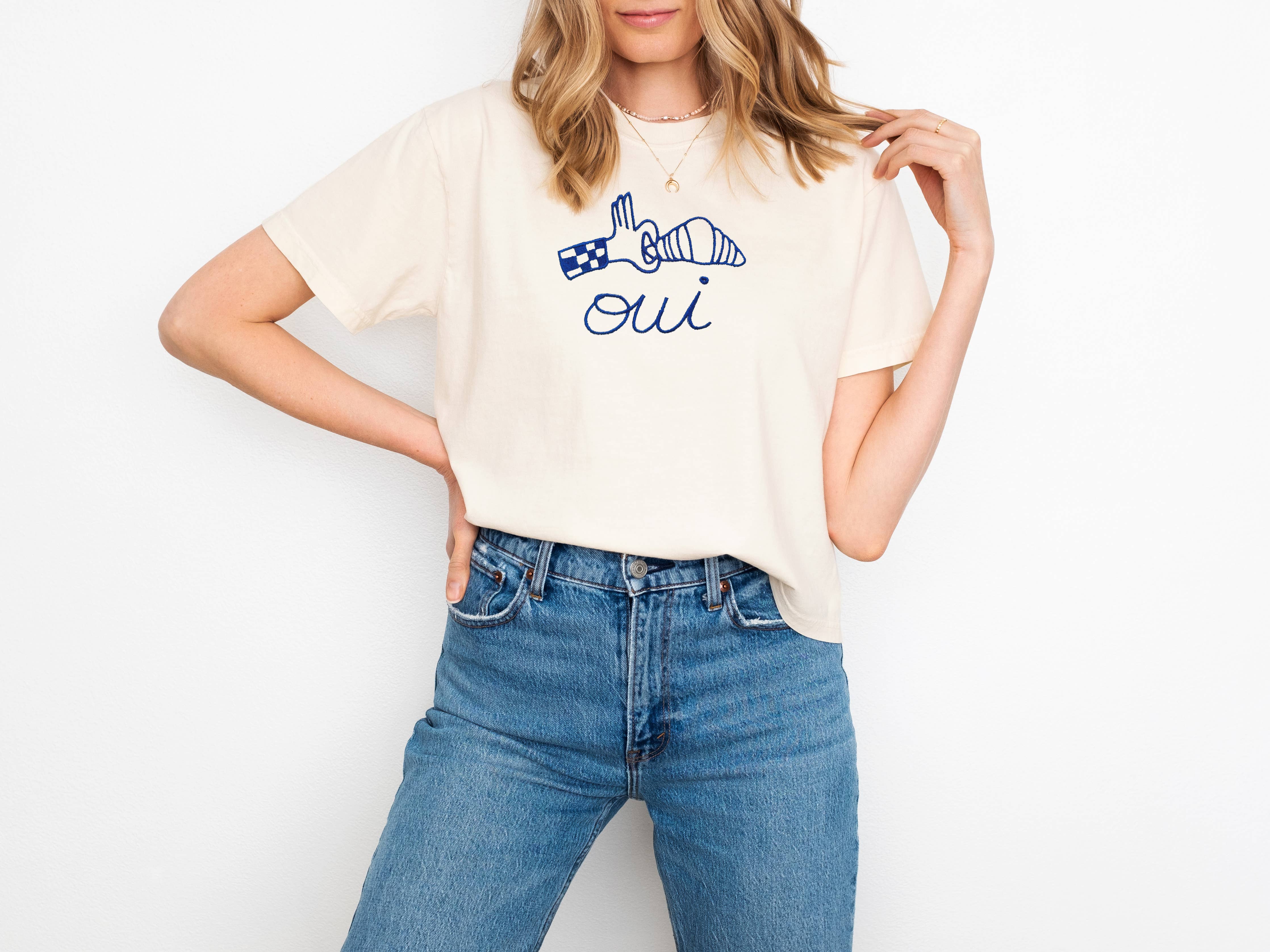 Embroidered Oui French Croissant Shirt