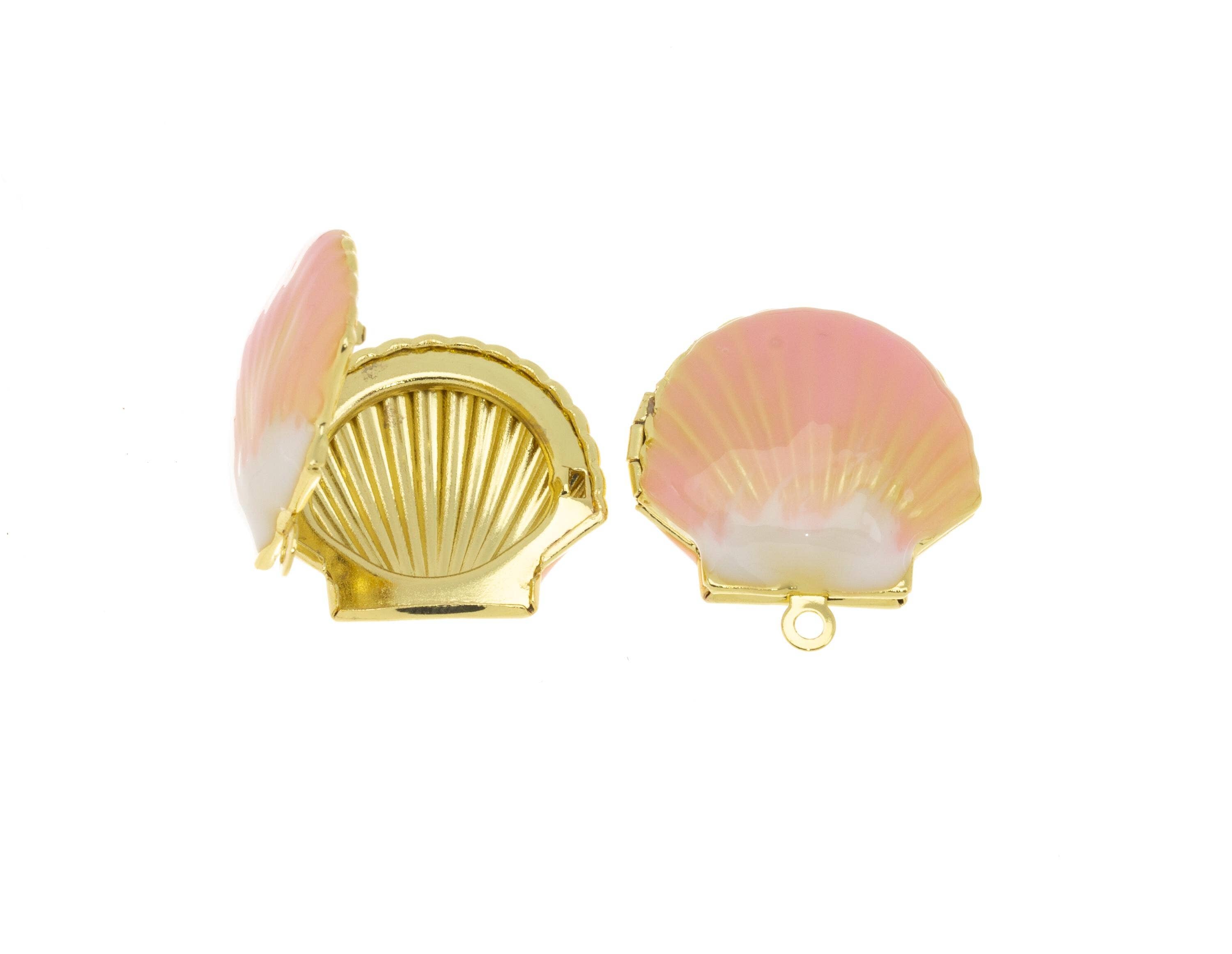 Gold Clam Shell Enamel Locket Charm Pendant CPG737