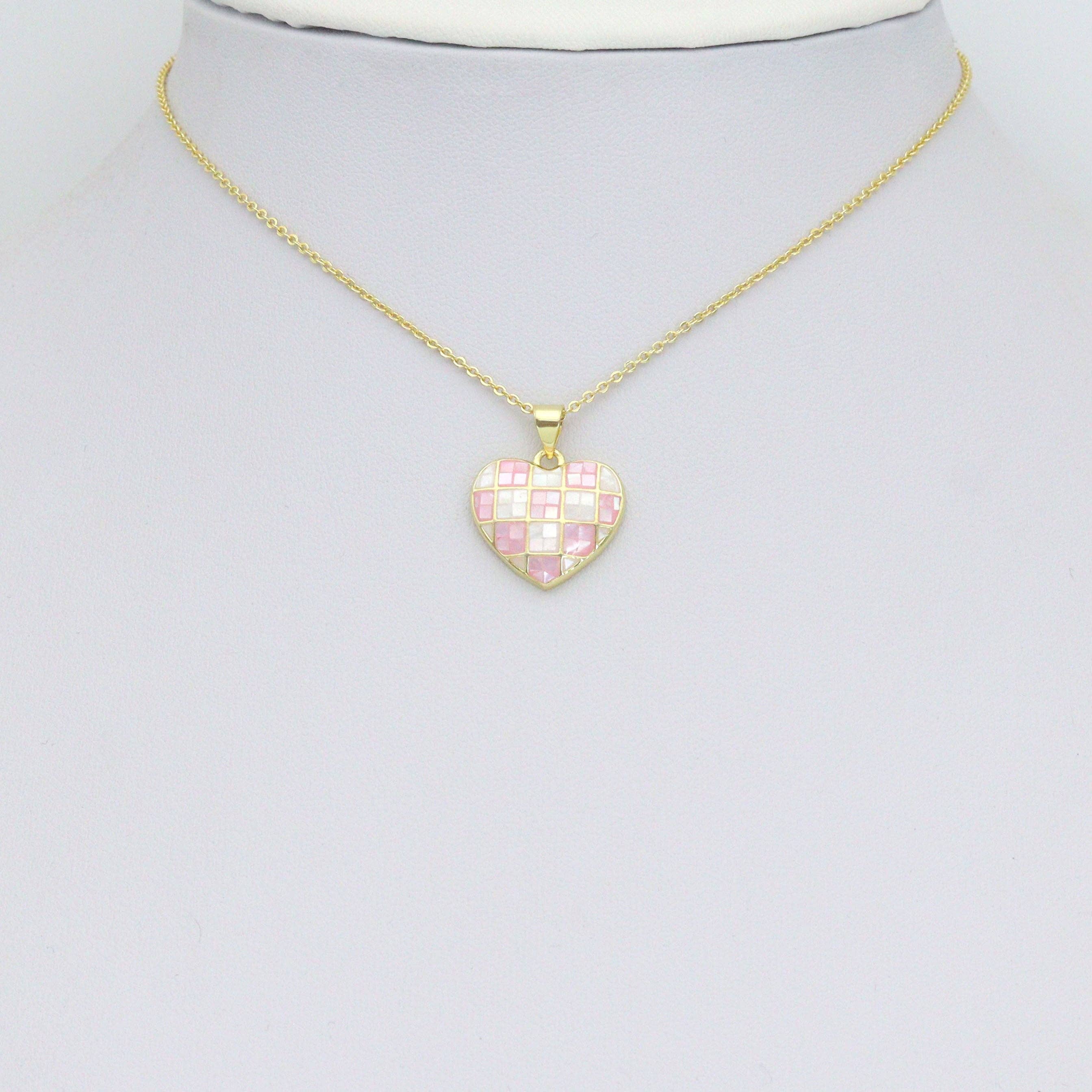 Pink and White Mother of Pearl Heart Cham