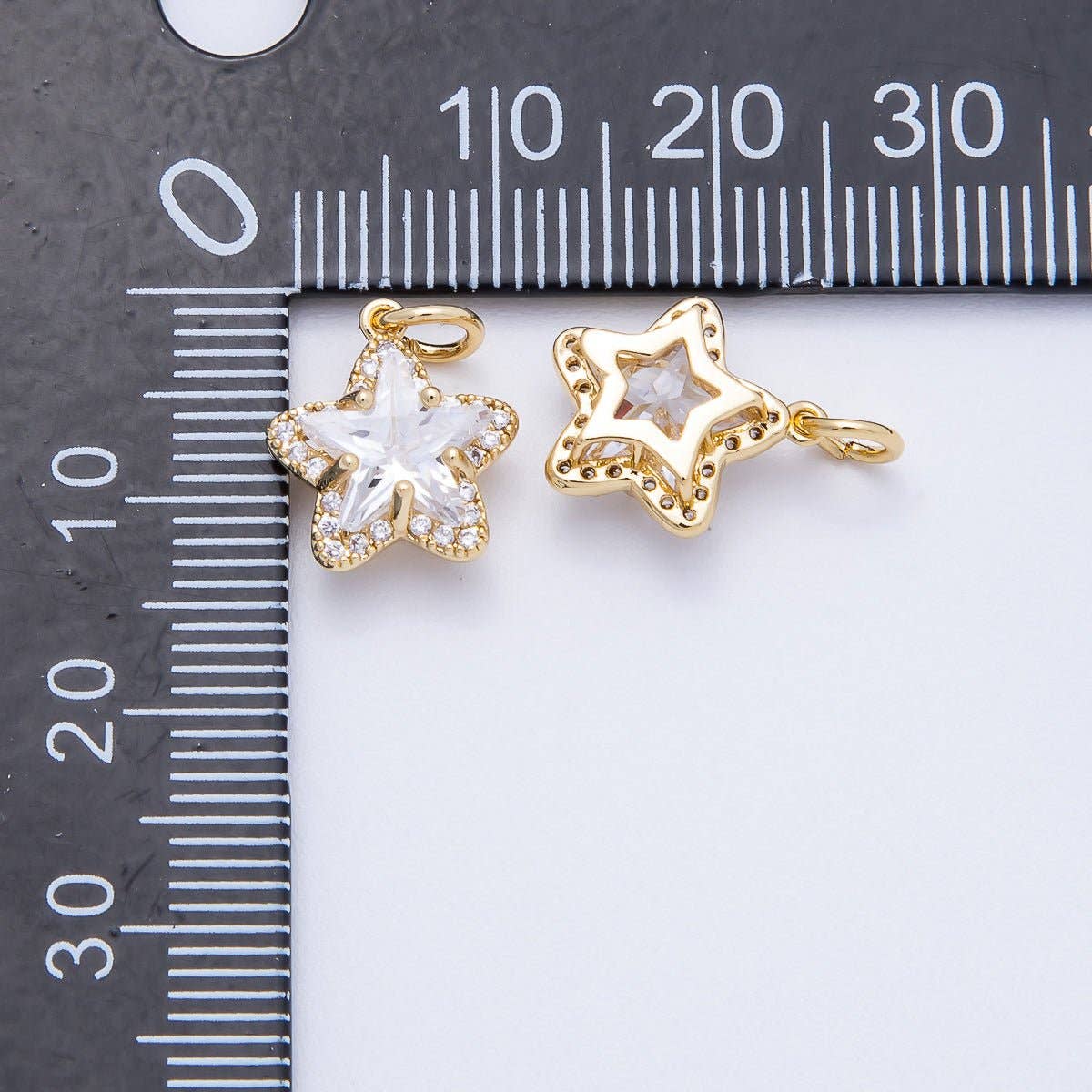 16K Gold Filled 12.5mm Clear Micro Paved CZ Celestial Star Mini Charm | Charms-00653
