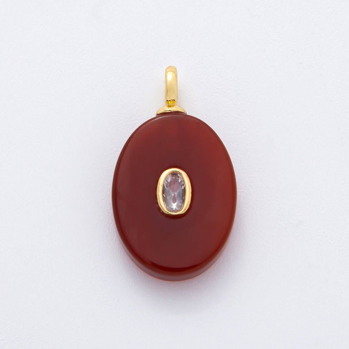 18K Gold Filled CZ Embedded Natural Gemstone Oval Charm | N720 - N741