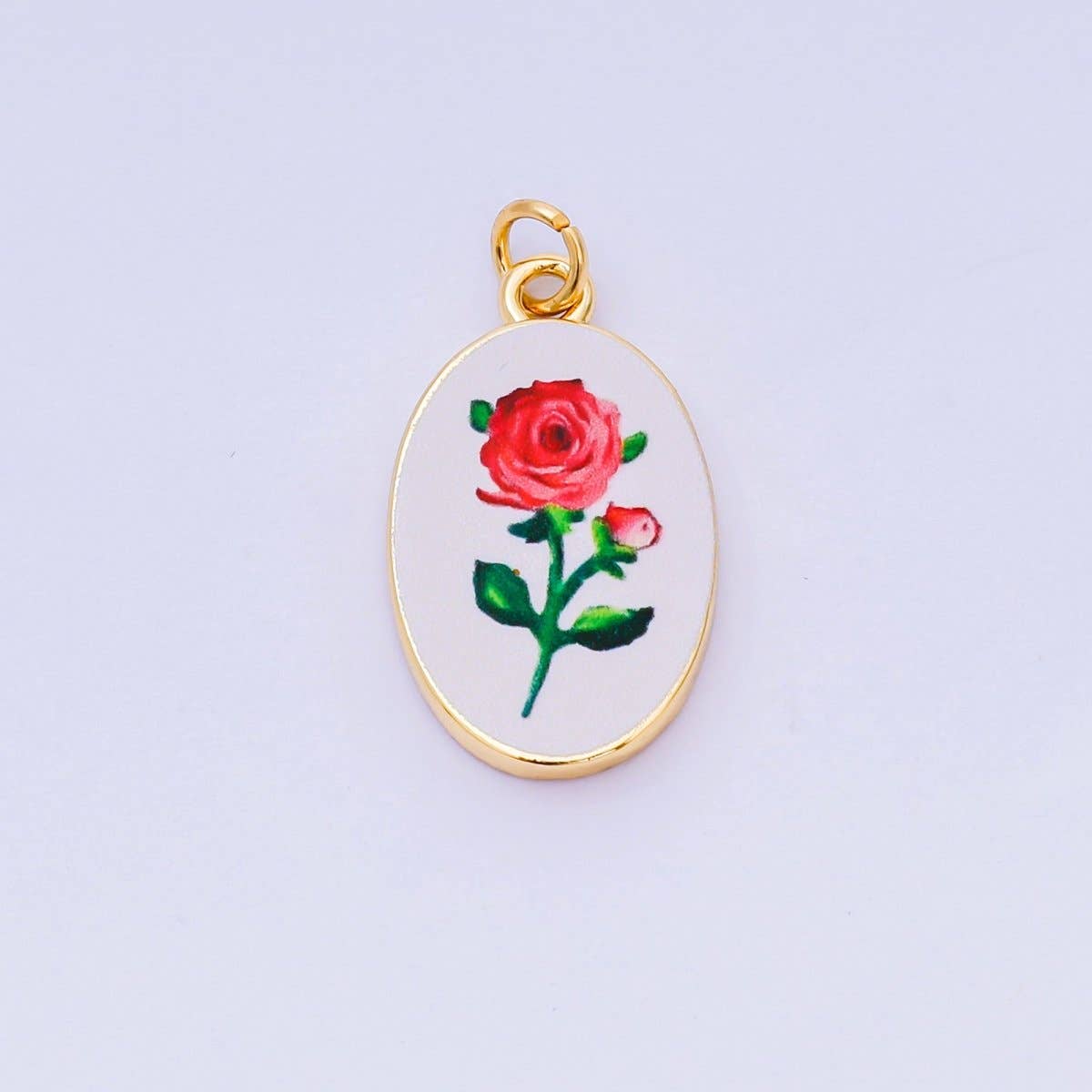 24K Gold Filled Enamel Art Oval Spring Charm in Flower, Butterfly, & Nature