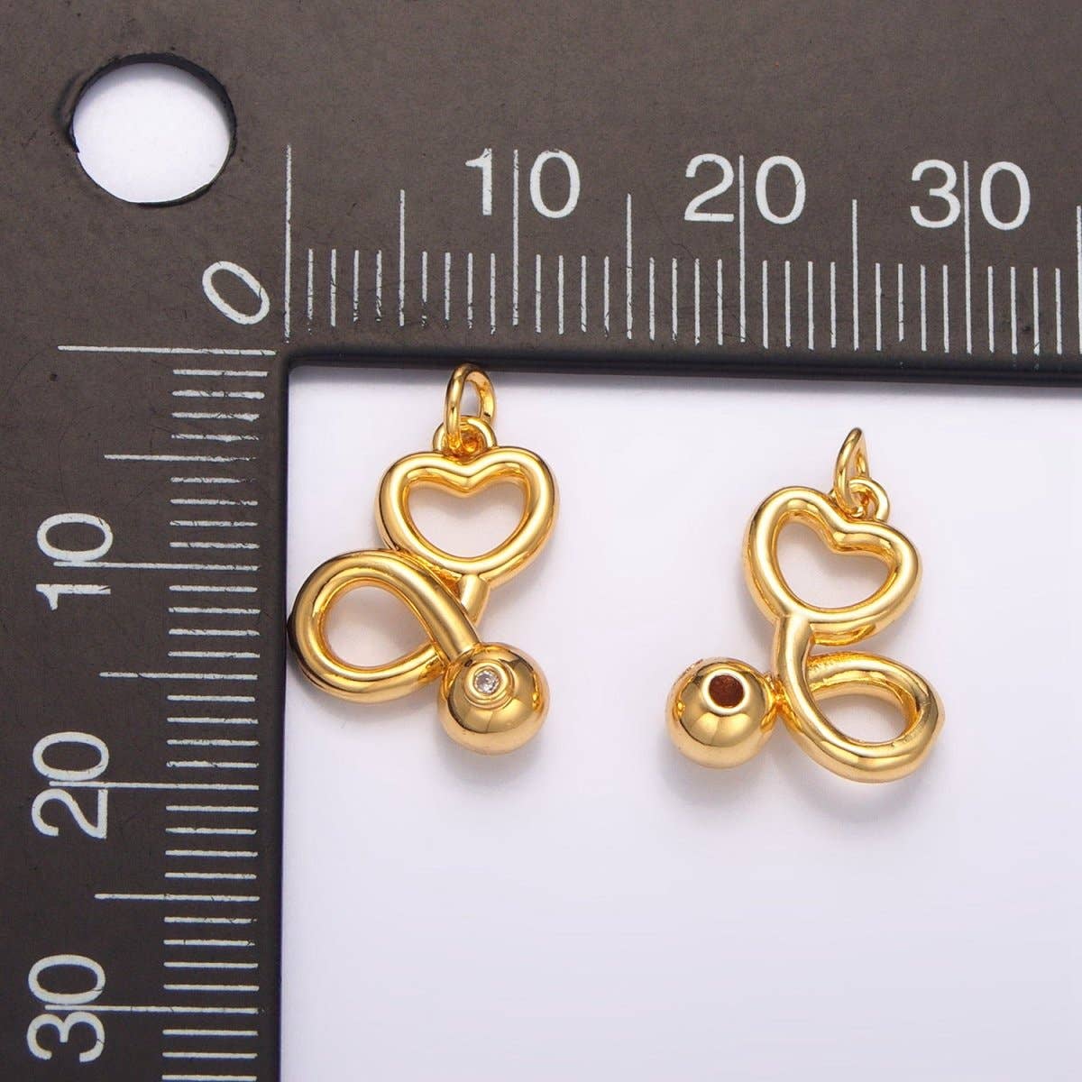 24K Gold Filled CZ Medical Stethoscope Heart Multidimensional Charm