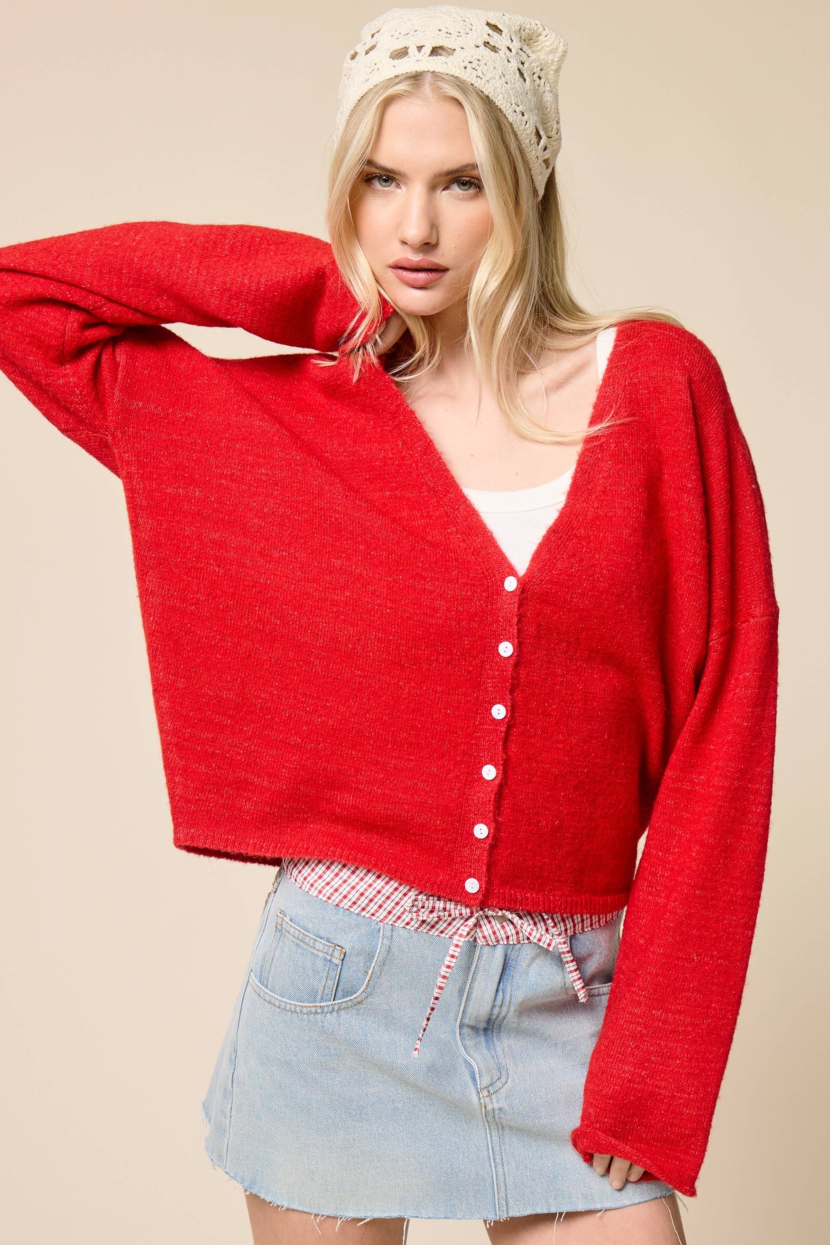 V neck Batwing Sleeve Button Up Cardigan