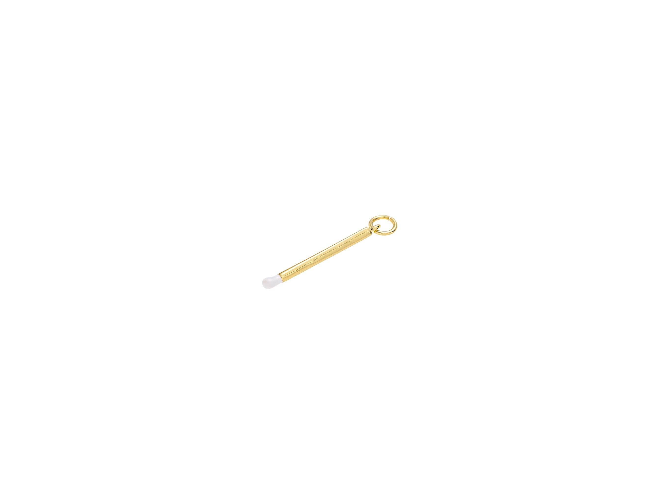 Gold Matchstick Charm with White Enamel