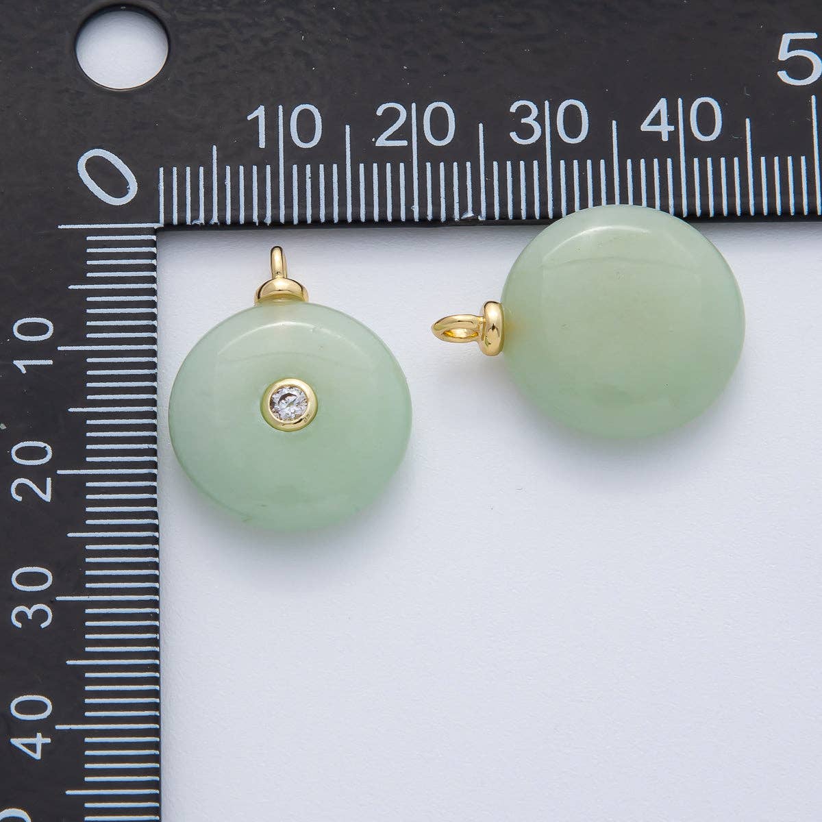 18K Gold Filled 23mm Green Jade with Clear CZ Round Natural Gemstone Pendant | AF1450