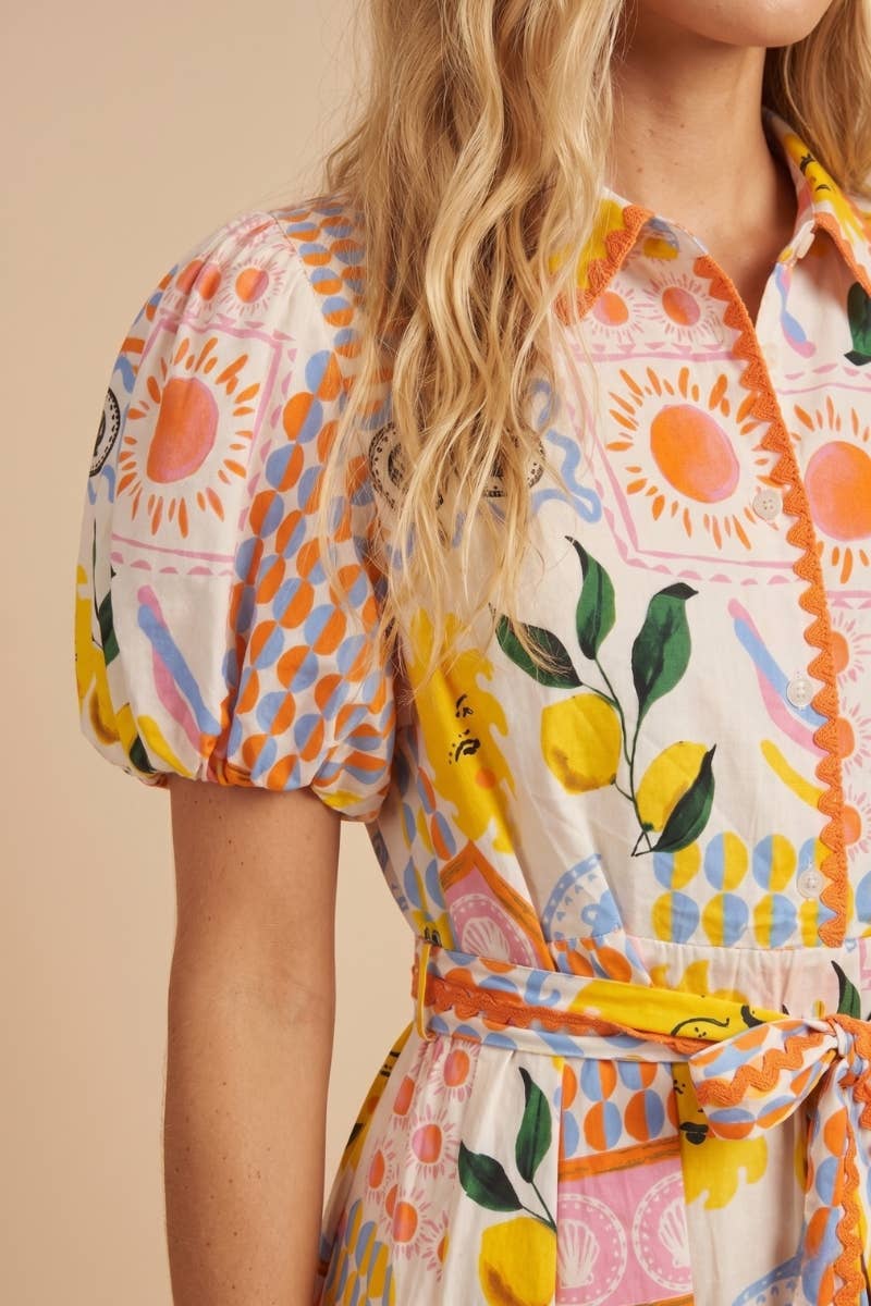MULTI COLOR PATTERN BUTTON DOWN DRESS