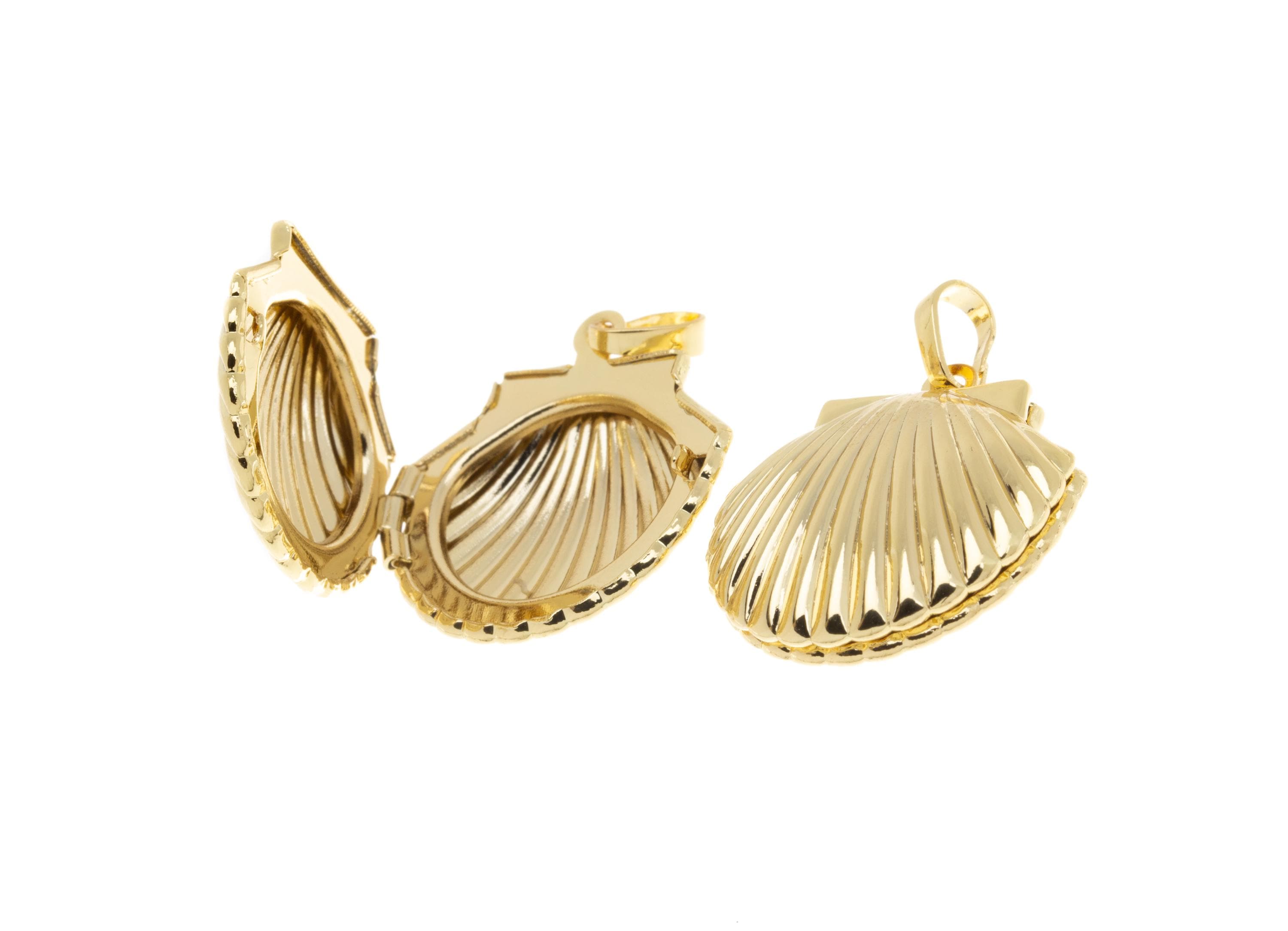 Gold Clam Shell Locket Charm Pendant