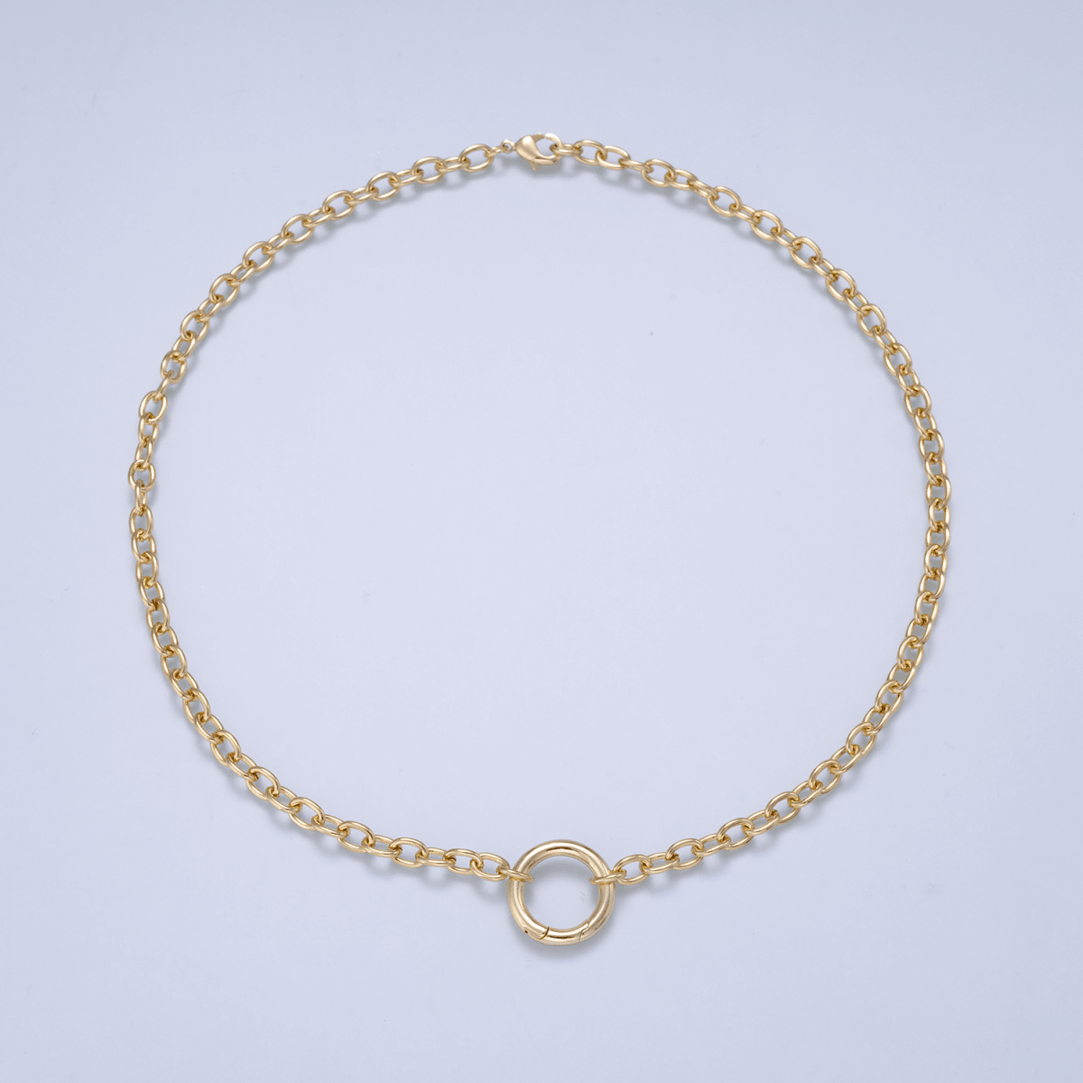 16K Gold Filled 5mm Push Gate Charm Connector Holder Ring Cable Chain 18 Inch Necklace