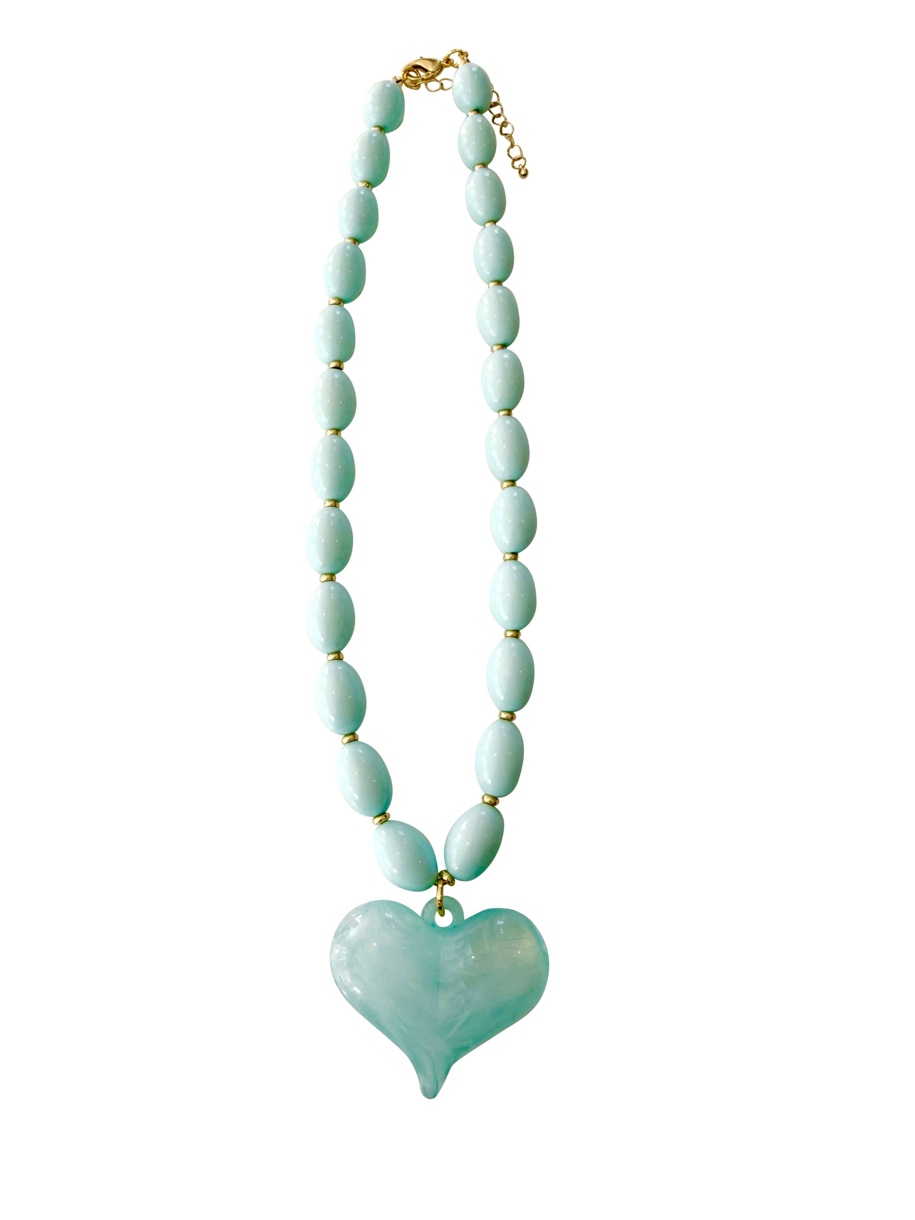 Roxie Light Blue Beaded Necklace with Heart Charm