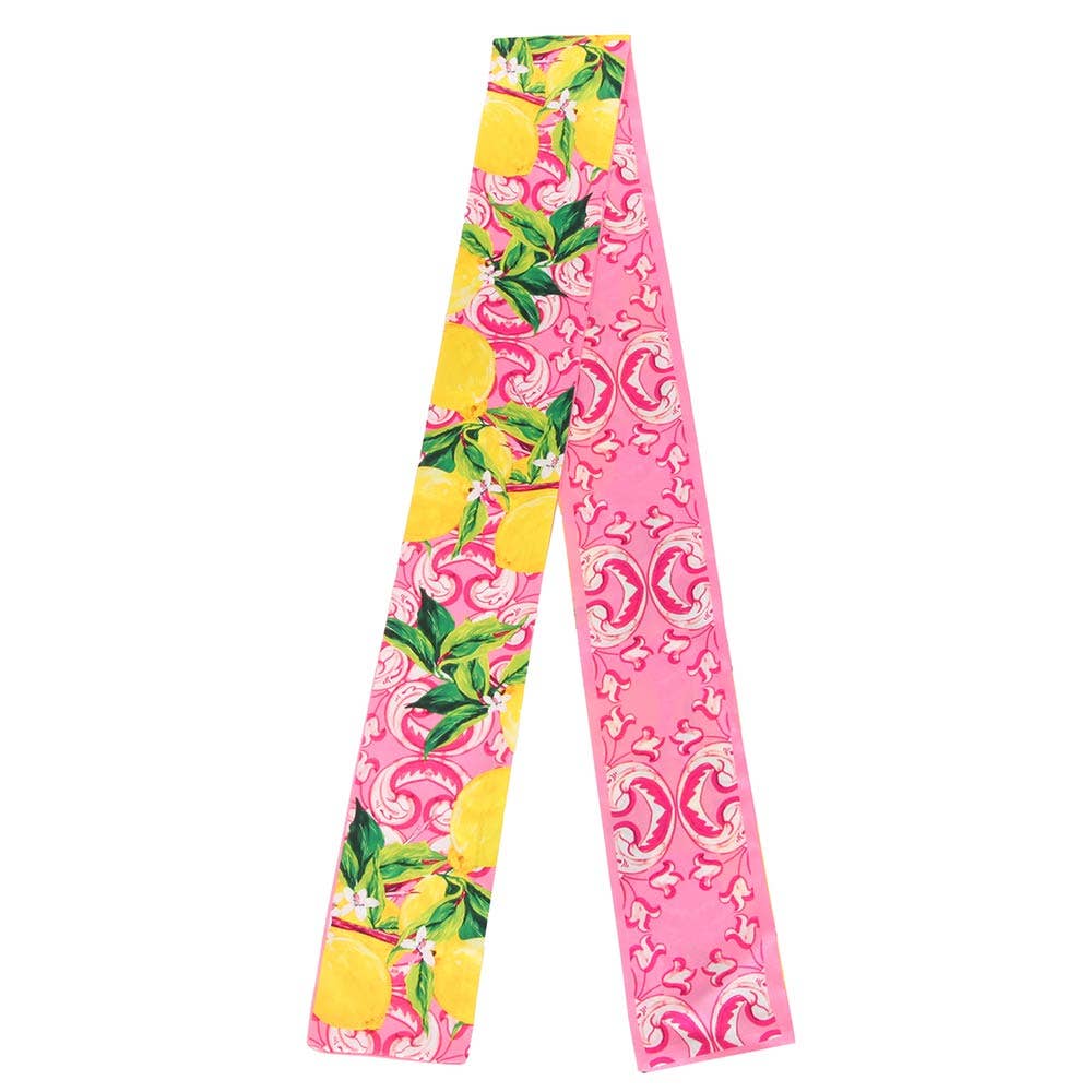 Lemon and Scroll Pattern Twilly Skinny Scarf