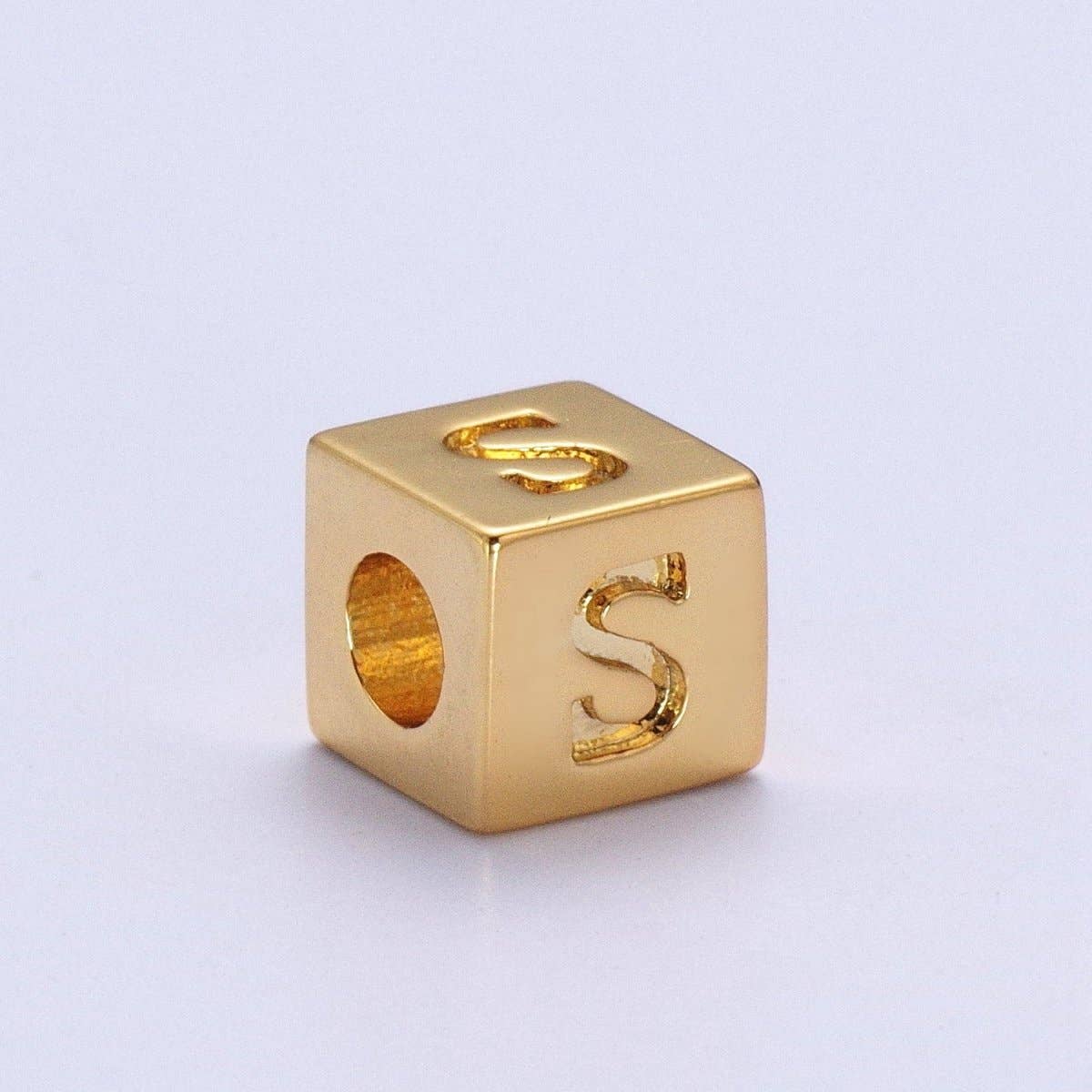 Gold Initial Letter Alphabet 6.2mm Block Beads Charm Connector For Jewelry Making Component Supply A-A1145-A-A1157