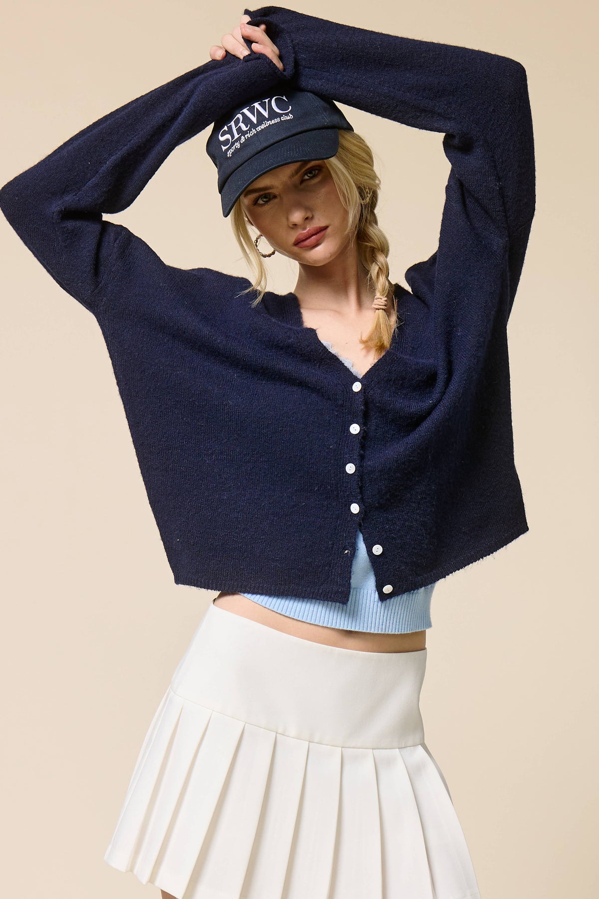 V neck Batwing Sleeve Button Up Cardigan