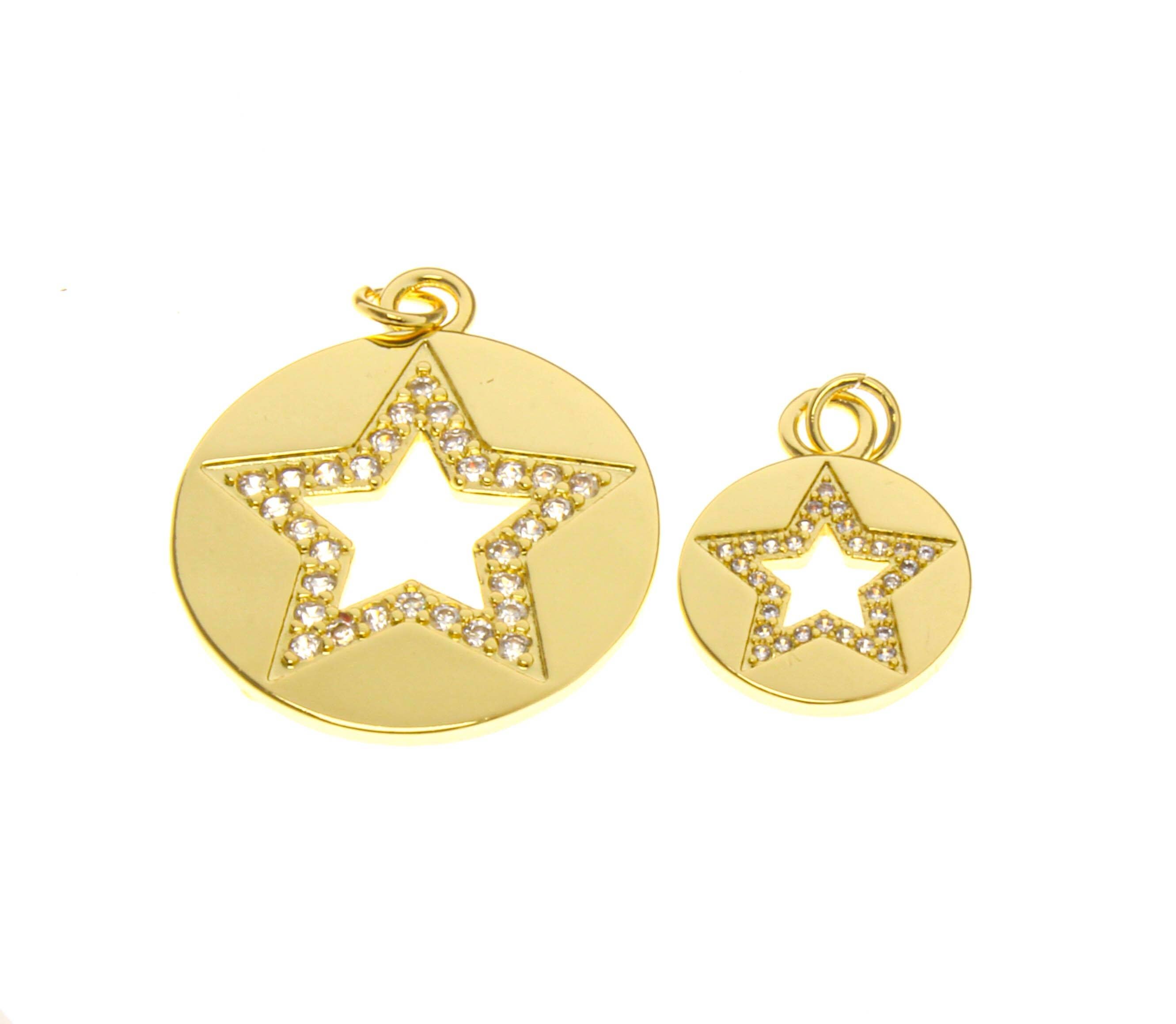 18k Gold Star Medallion Cut Out Charm