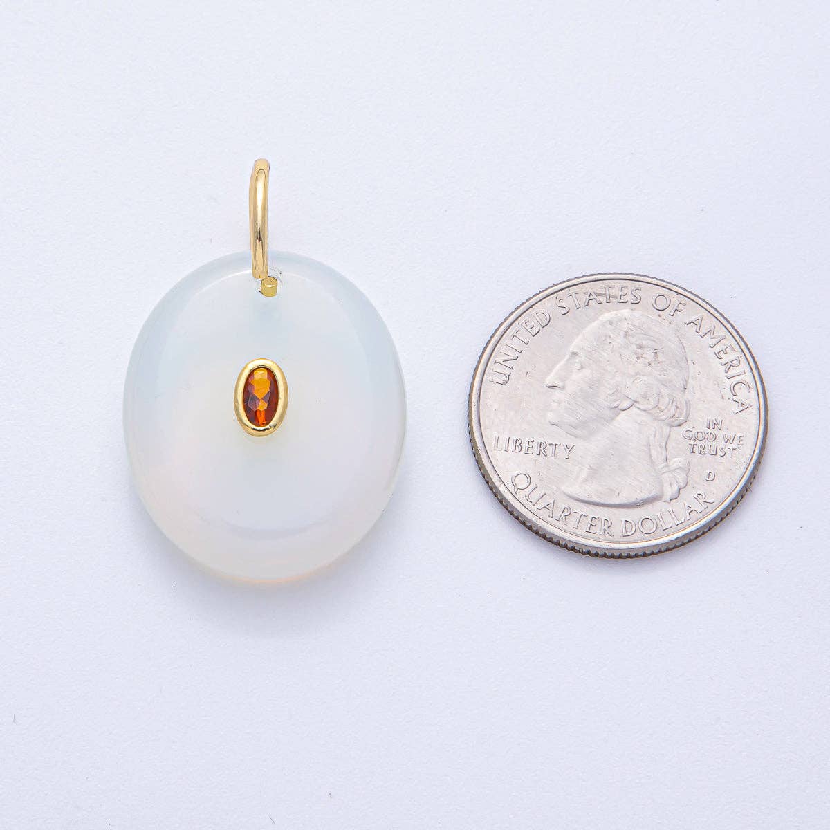 18K Gold Filled 27mm CZ Embedded Rose Quartz, Clear Quartz, Amethyst Oval Gemstone Charm | AK058 AK059
